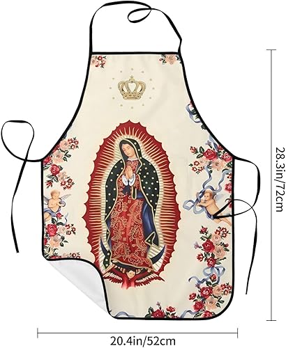Miniatura 6 de Delantales Virgen María de Nuestra Señora de Guadalupe para mujeres y hombres, dos bolsillos para cocinar, cocinar, hornear, fiestas, E-13