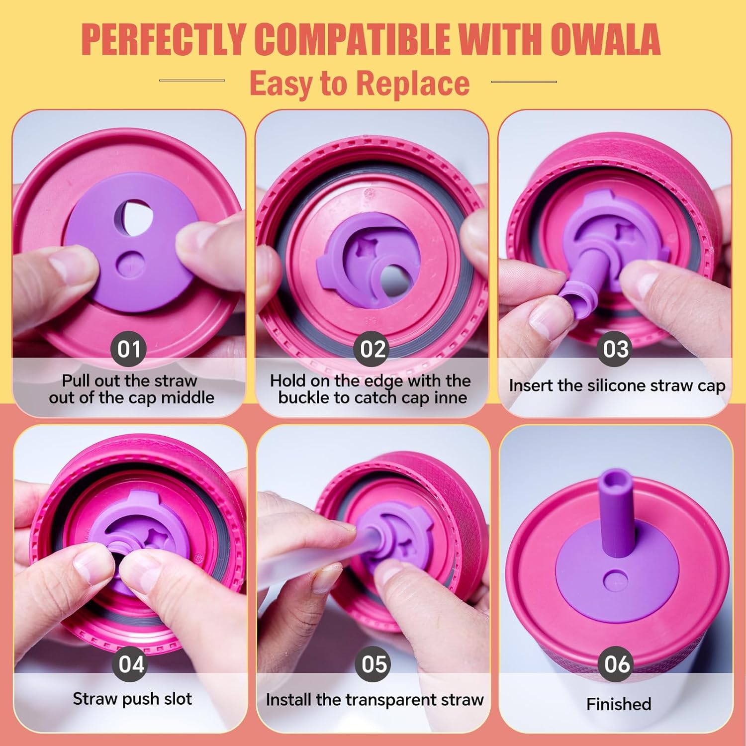 2Pack Silicone Straw Replacement for Owala Water Bottle & Tumbler,Leak-Proof Food Grade Kids Straw,Removable Replacement Lid Part,Dish Washer Safe,Make Kids Love Driking - Image 7