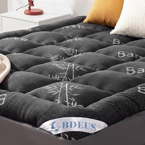 BDEUS Queen Mattress Topper Viscose Made from Bamboo - Pillow Top Cooling Bed Topper for Back Pain Relief - Breathable & Naturally Cooling for Hot Sleepers, Deep Pocket Fits 8-21" Mattress, Grey