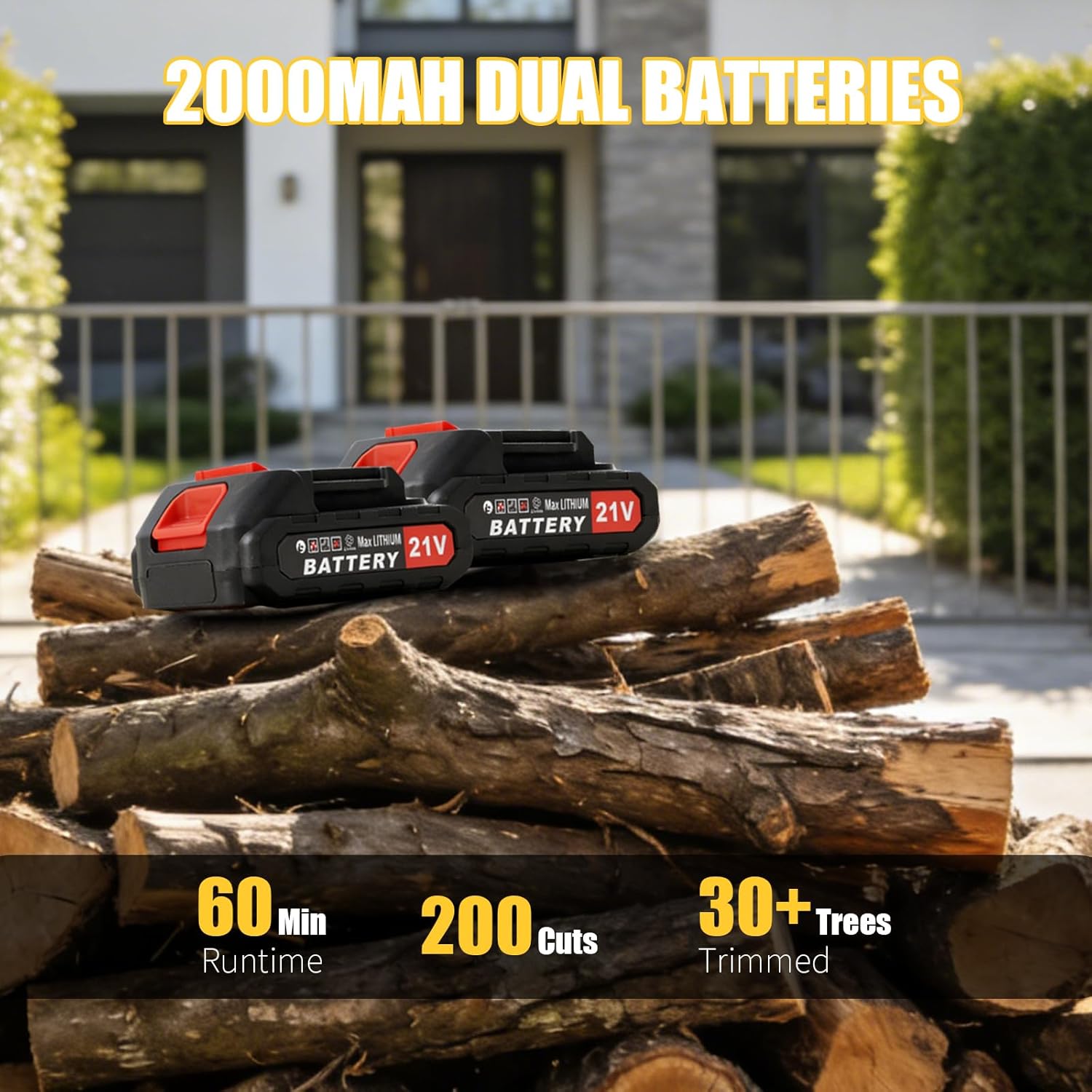 Cordless Pole Saw Electric Tree Trimmer, 2-in-1 Polesaw & Mini Chainsaw with Extension, Includes 2x21V Batteries & Complete Kit for Pruning & Limbing
