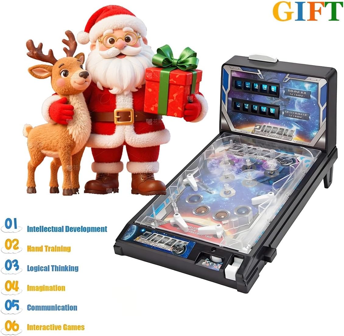 Table Top Pinball Machine, Interactive Arcade Game for Family Fun - with Lights Sounds, Electronic Desktop Ball Shooting Toy, Ideal Gift for Kids Adults Birthday Christmas
