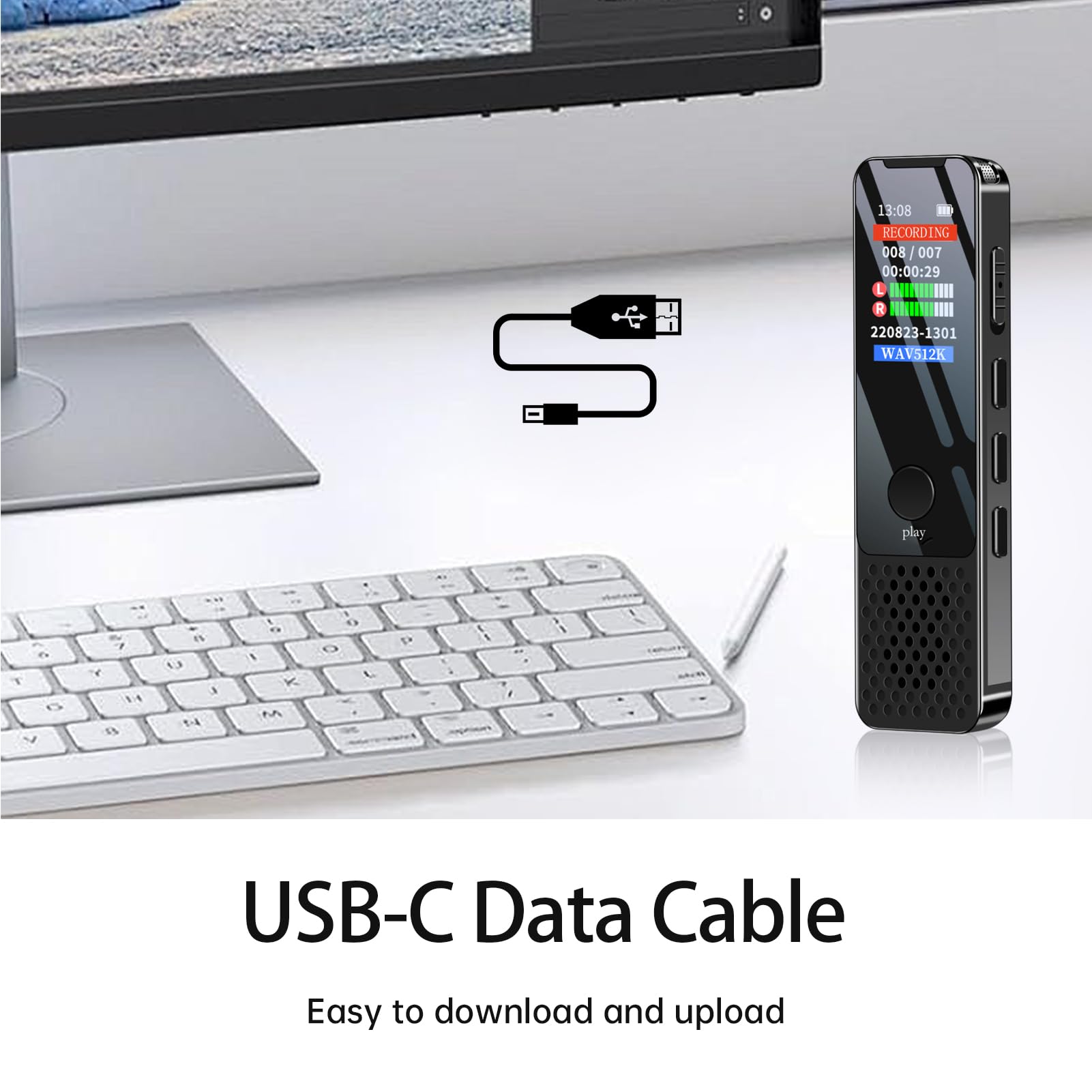 Registratore vocale digitale modello 914 con memoria interna da 64 GB - Acquisizione audio da 1536 kbps e schermo TFT - Registrazione ad attivazione vocale e riproduzione MP3 -