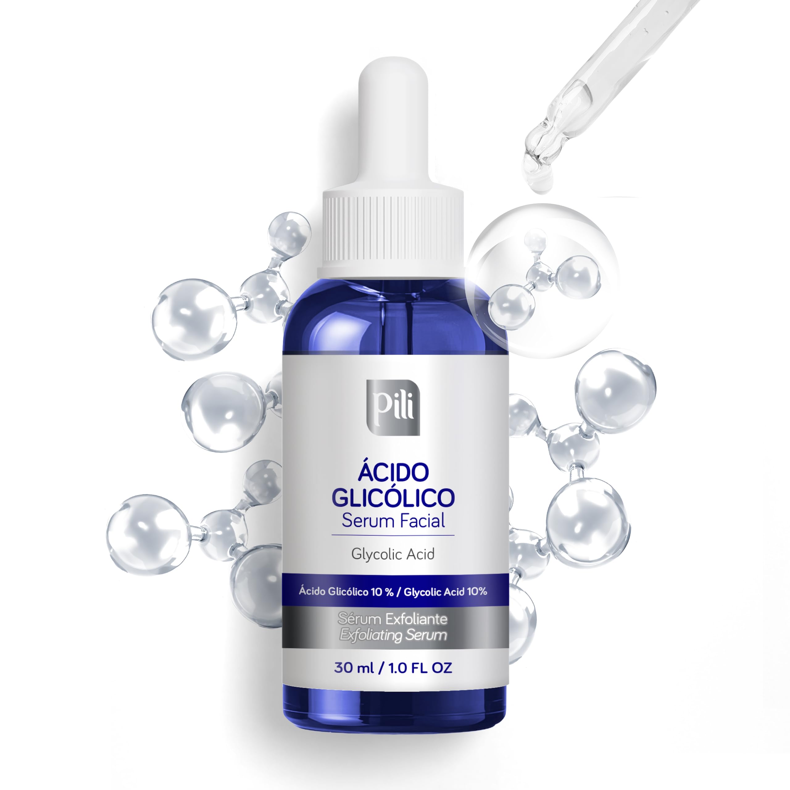 Pili Glycolic Acid 10% Concentration - | Skin Brightening, Smoothing, Exfoliating Serum | with AHA for Collagen and cell renewal Boost | 1 fl. oz bottle