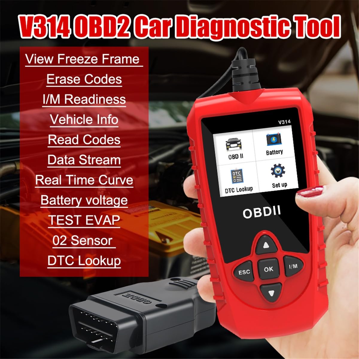 V314 Detector de fallos automotrices de diagnóstico automotriz Tarjeta de lectura de código a bordo Obd2 Detector de batería Instrumento de diagnóstico de limpieza de código