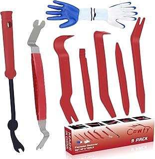 Auto Car Trim Removal Tool Kit, Cowfy Plastic Pry Tool Door Panel Removal Tool Kit 9Pcs Clip Removal Tool Set, Car Pry Tool Kit Metal Fastener Remover for Removal of Audio, Dashboards, Molding (Red)