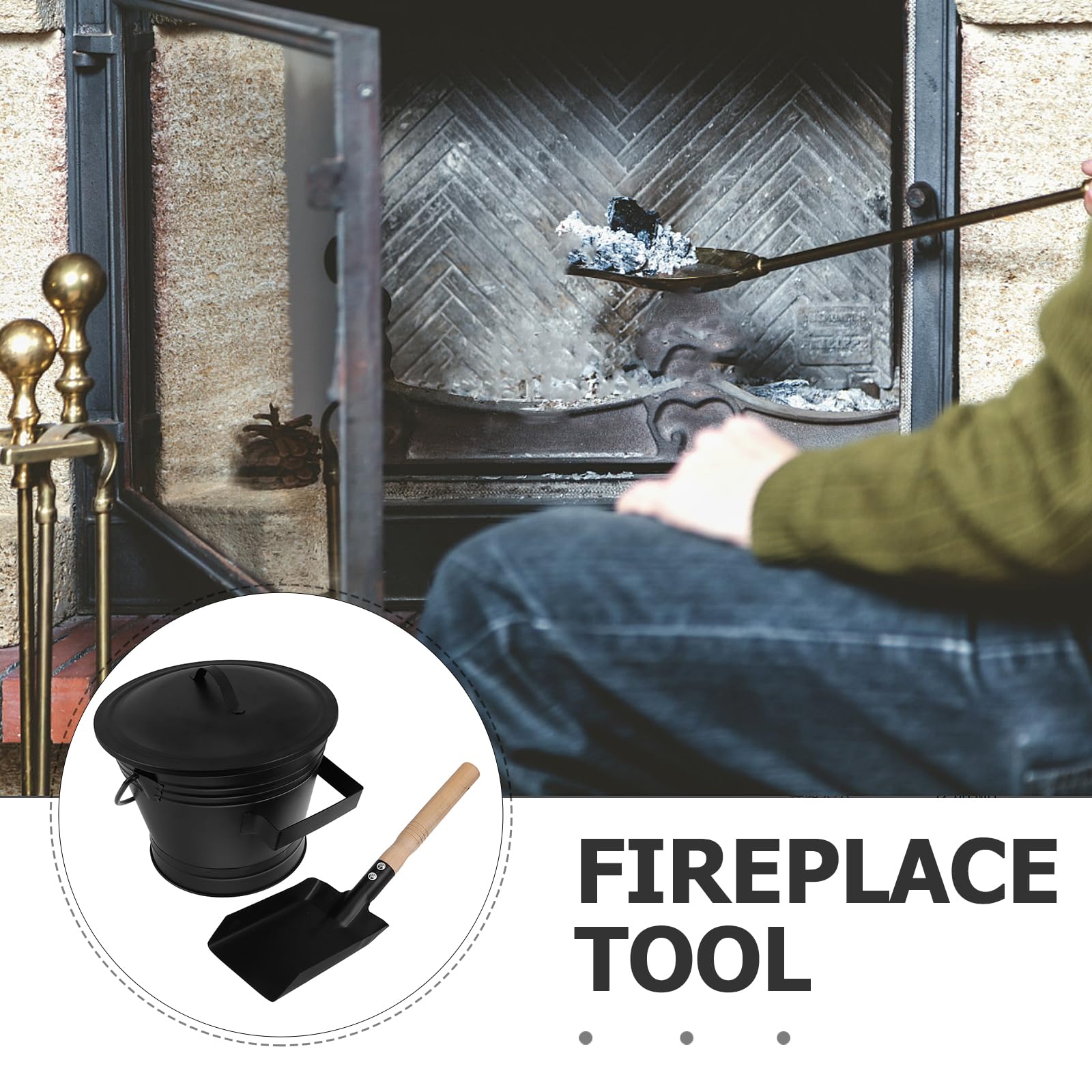 Toyvian Set Secchio per Cenere del Focolare in Metallo con Coperchio e Pala, Attrezzi per Braciere da Giardino, Contenitore Ignifugo per Rimozione Cenere Calda, per Stufa a Legna e Pellet