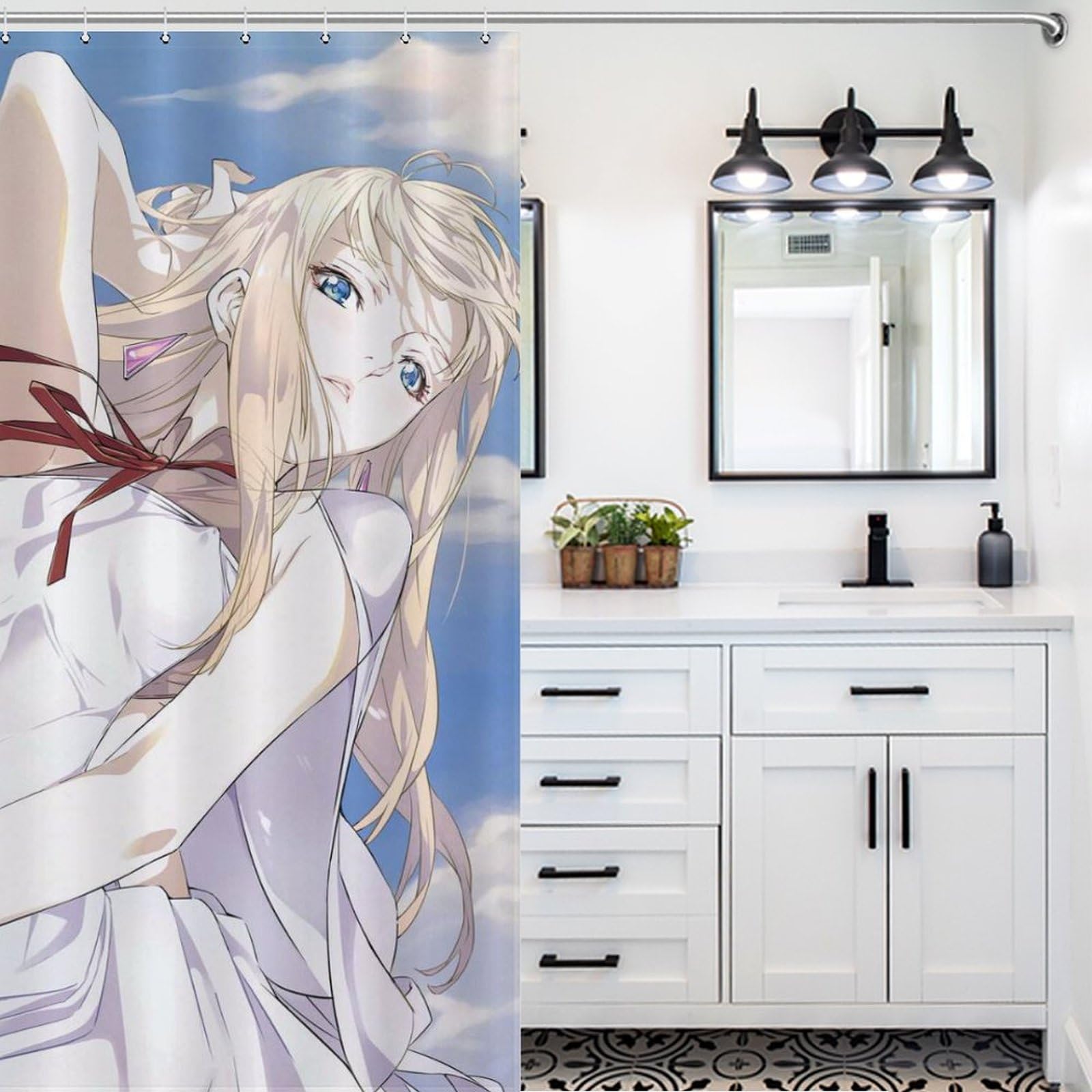 Amazon｜シャワーカーテン かわいい アニメ柄 閃光のハサウェイ ギギ