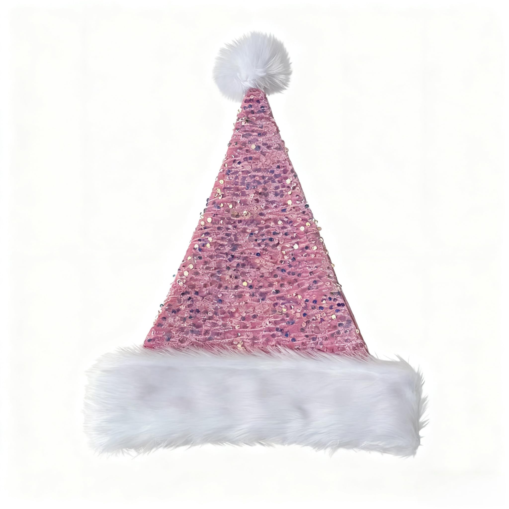 LLUOXI Pink Sequined Santa Hat, Luxury Plush Velvet Christmas Hat for Adults & Kids