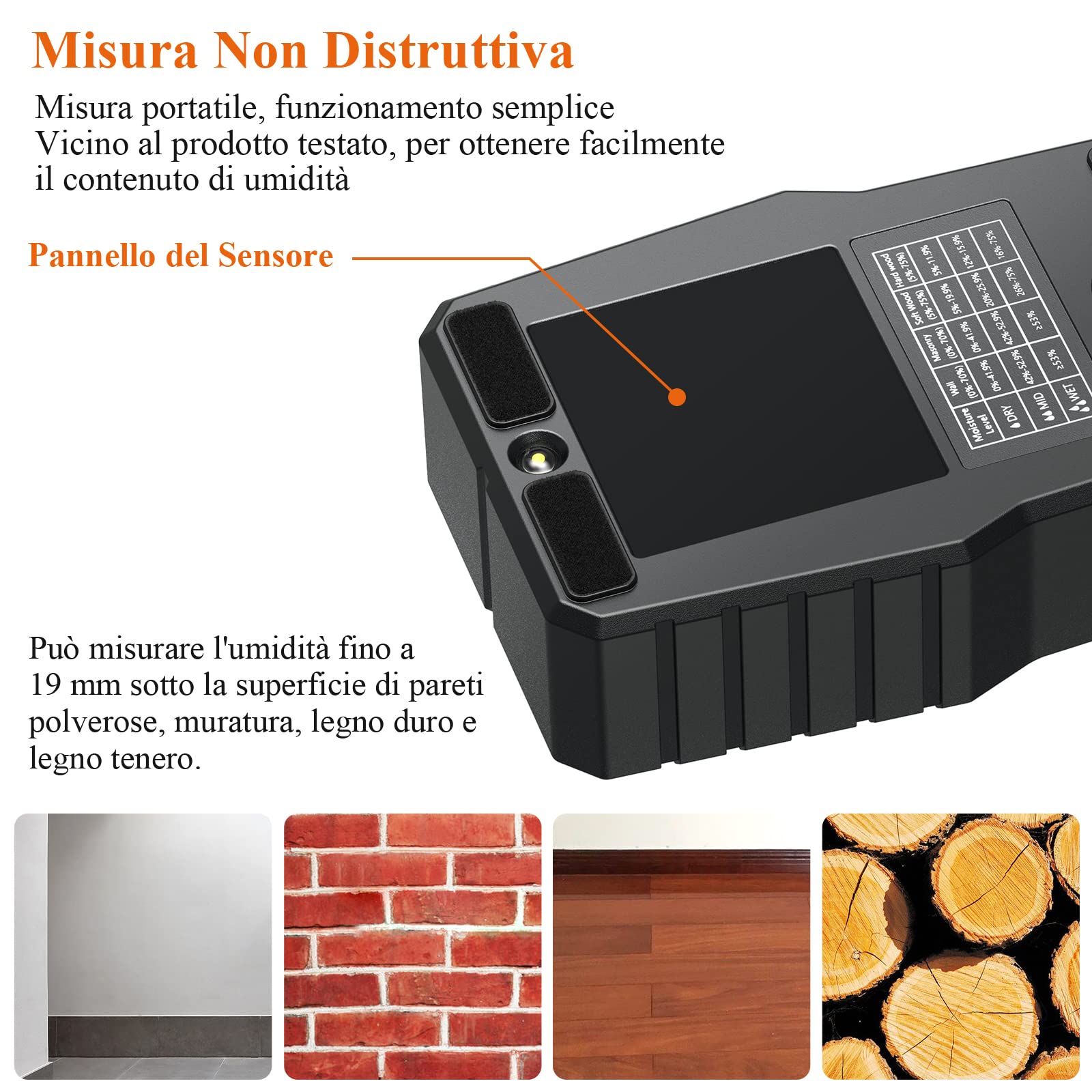 Proster Igrometro Legno Induttivo 19mm Misuratore di Umidità del Legno senza Pin con Allarme Profondità di Rilevamento 19mm Rilevatore Umidità per Cartongesso Muro Legno con Custodia Nera