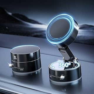 Vacuum Magnetic Phone Holder for Car, Upgraded 360°Suction Cup Phone Mount Foldable Magnetic Car Phone Holder Mount Retractable Suction Phone Stand for iPhone All Cell Phones/Car/Gym/Mirror/Shower