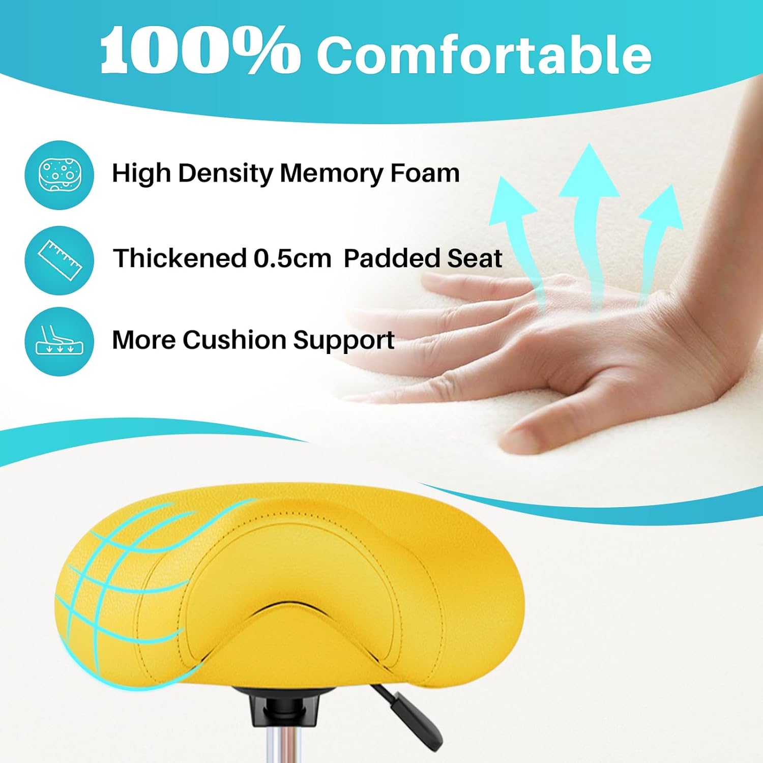 Sandal Stool Ergonomic- Comfortable Rolling Saddle Stool with Casual Thick Sort Padding, Kunda adjustable saddle chair with wheels and ring pedal for medical massage salon, office house (yellow) Sandal Stool Ergonomic- Comfortable Rolling Saddle Stool with Casual Thick Sort Padding, Kunda adjustable saddle chair with wheels and ring pedal for medical massage salon, office house (yellow)