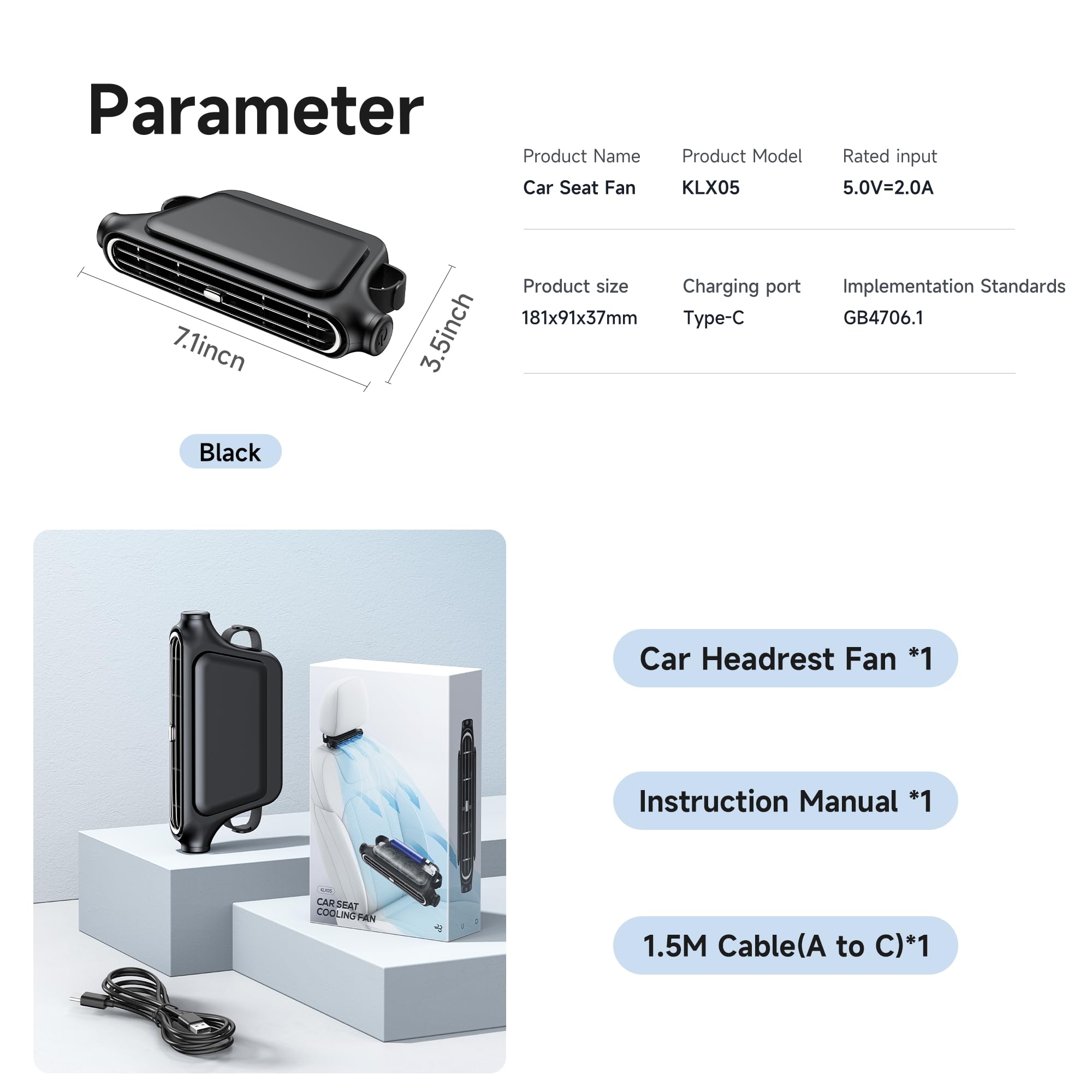 2026 Ventilateur de Tête De Siège Auto, Ventilateur de Siège Auto Invisible et Rafraîchissant, Ventilateur Arrière USB Portable Avec 3 Vitesses Réglables pour Plupart des Voitures, Jeep, Fourgonnette