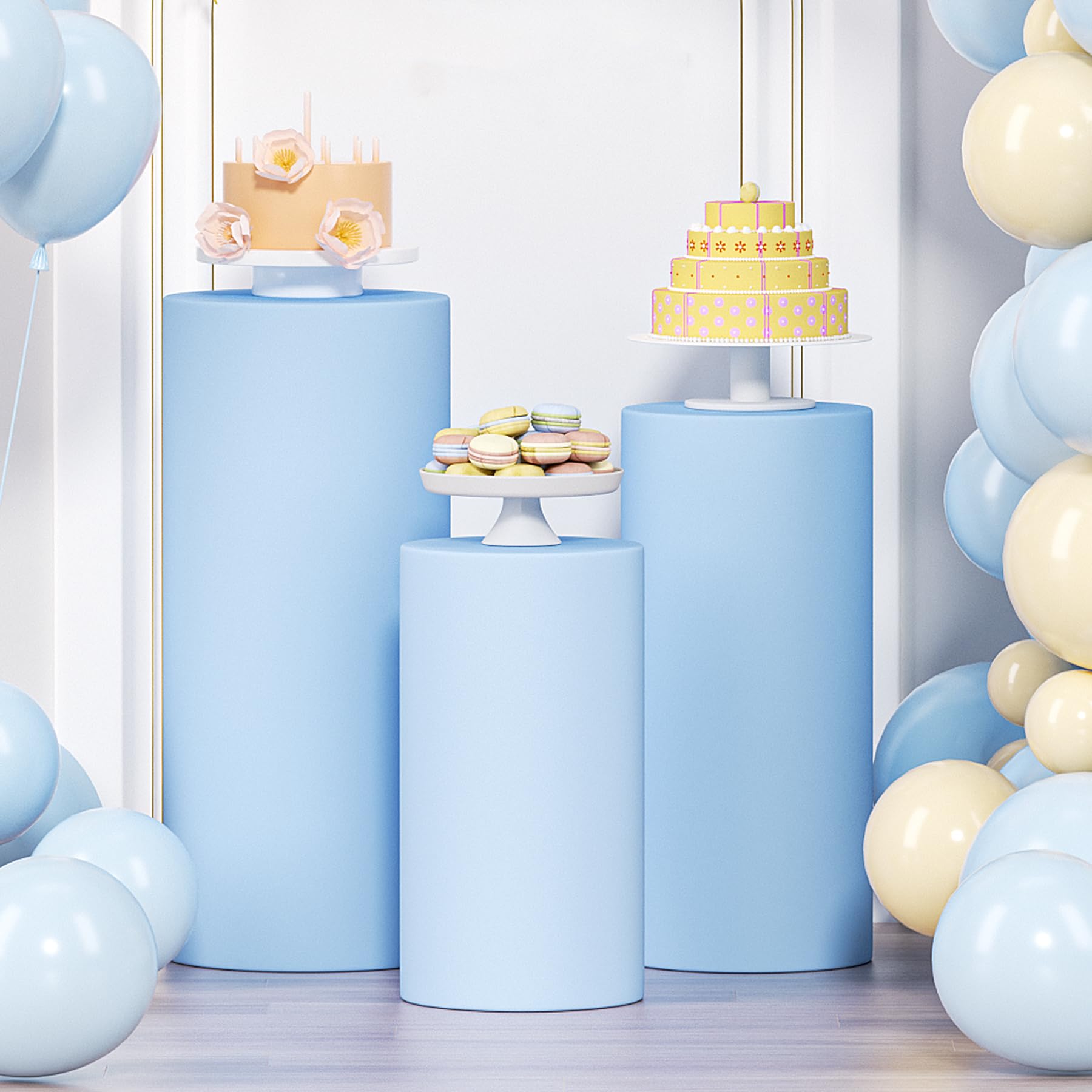 Socomi Blue Spandex Cylinder Pedestal Covers - 3 Size Set For Party & Wedding Decor