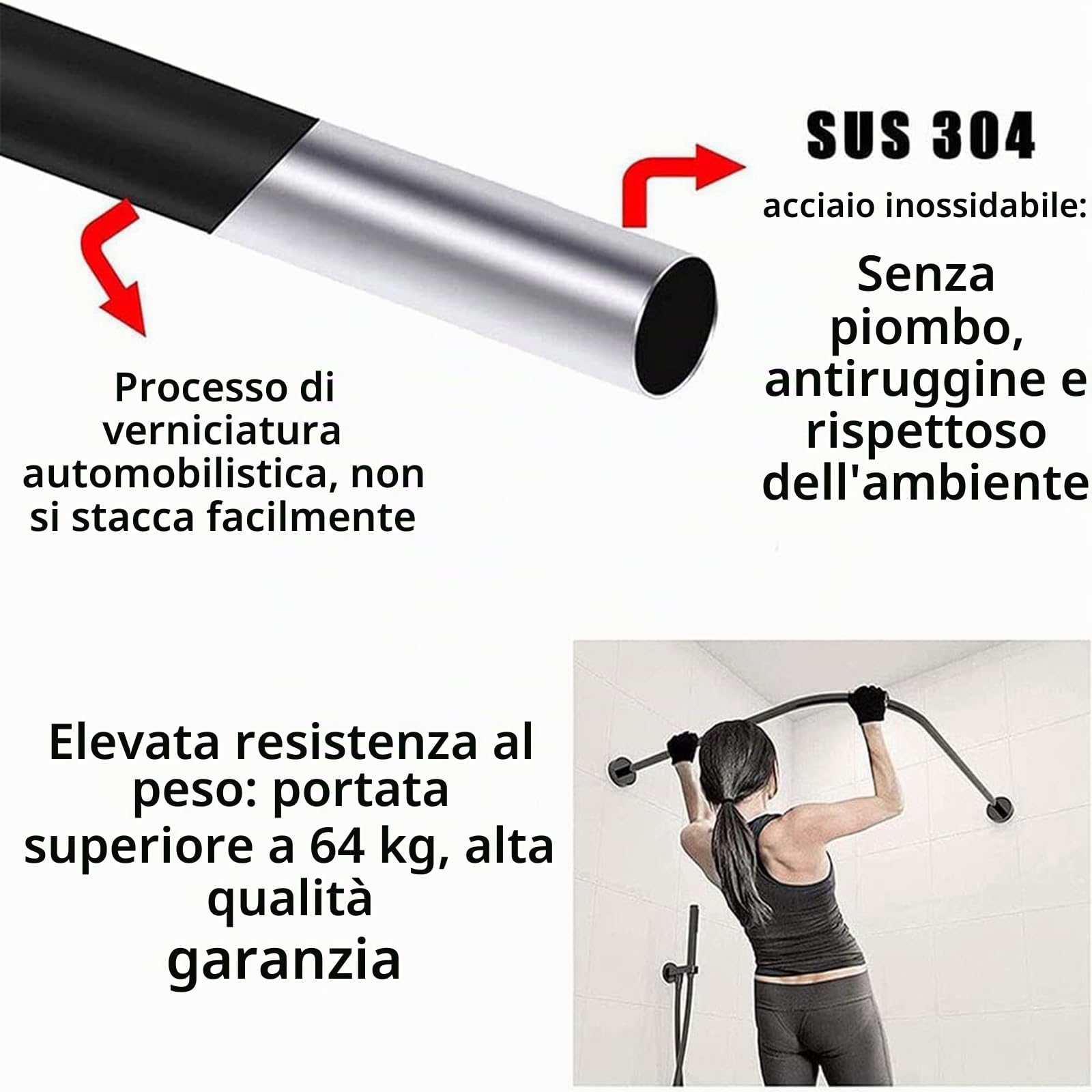 Bastone Tenda Doccia Angolare, Bastone Tenda Da Doccia A Curva Telescopica Senza Foratura Per Bagno E Spogliatoio(Size:D 70-95cm x 105-165cm,Color:Nero)