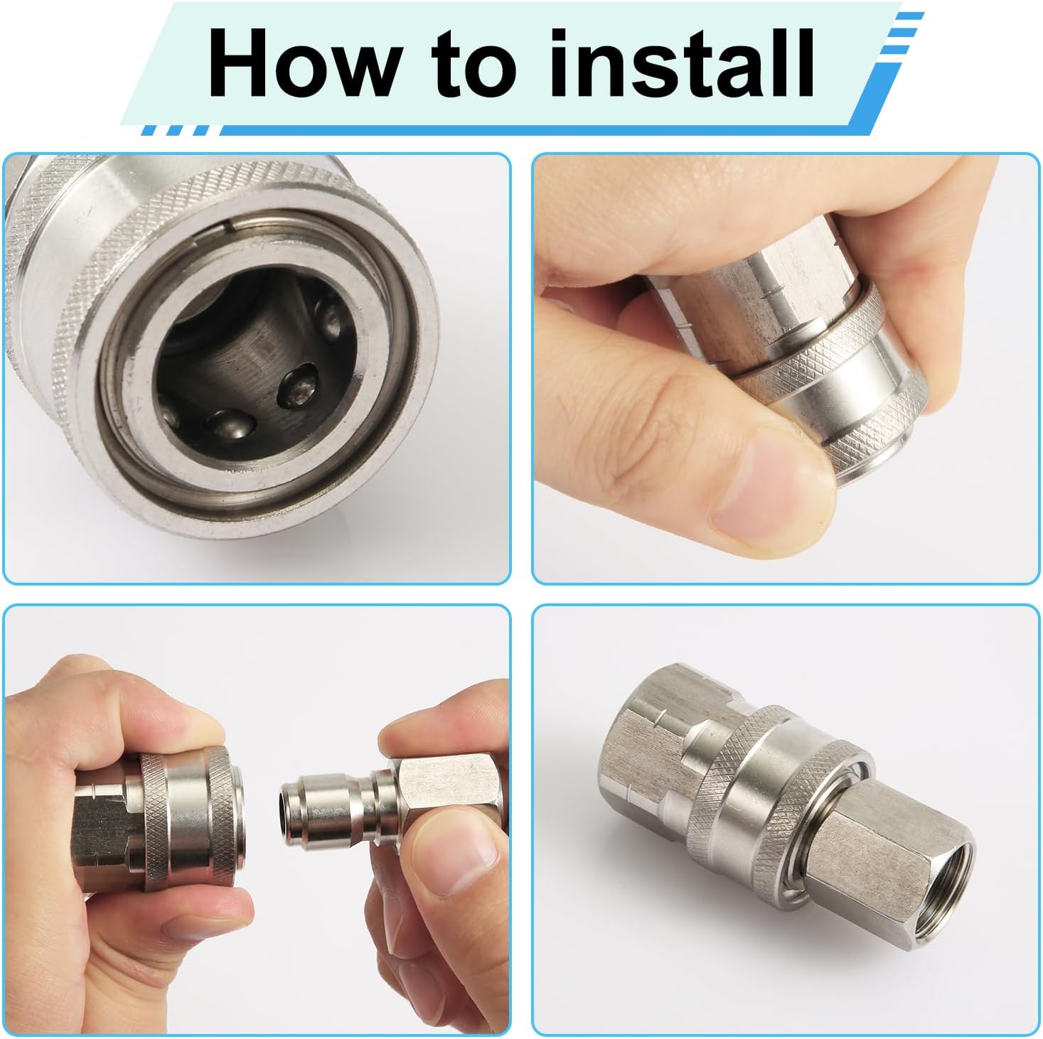 8pcs Pressure Washer Fast Connect, 1/4in Pressure Washer Adapter Set Male & Female Thread Pressure Washer Couplers Fittings Stainless Steel Power Washer Accessories for Garden Hoses Pumps