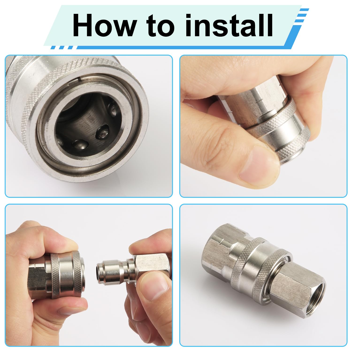 NQEUEPN 8pz Adattatori Idropulitrice Connessione Rapida, NPT 1/4" Raccordi per Idropulitrice Filettatura Maschio e Femmina Set Adattatori Idropulitrice Acciaio Inossidabile per Pompe Tubi da Giardino