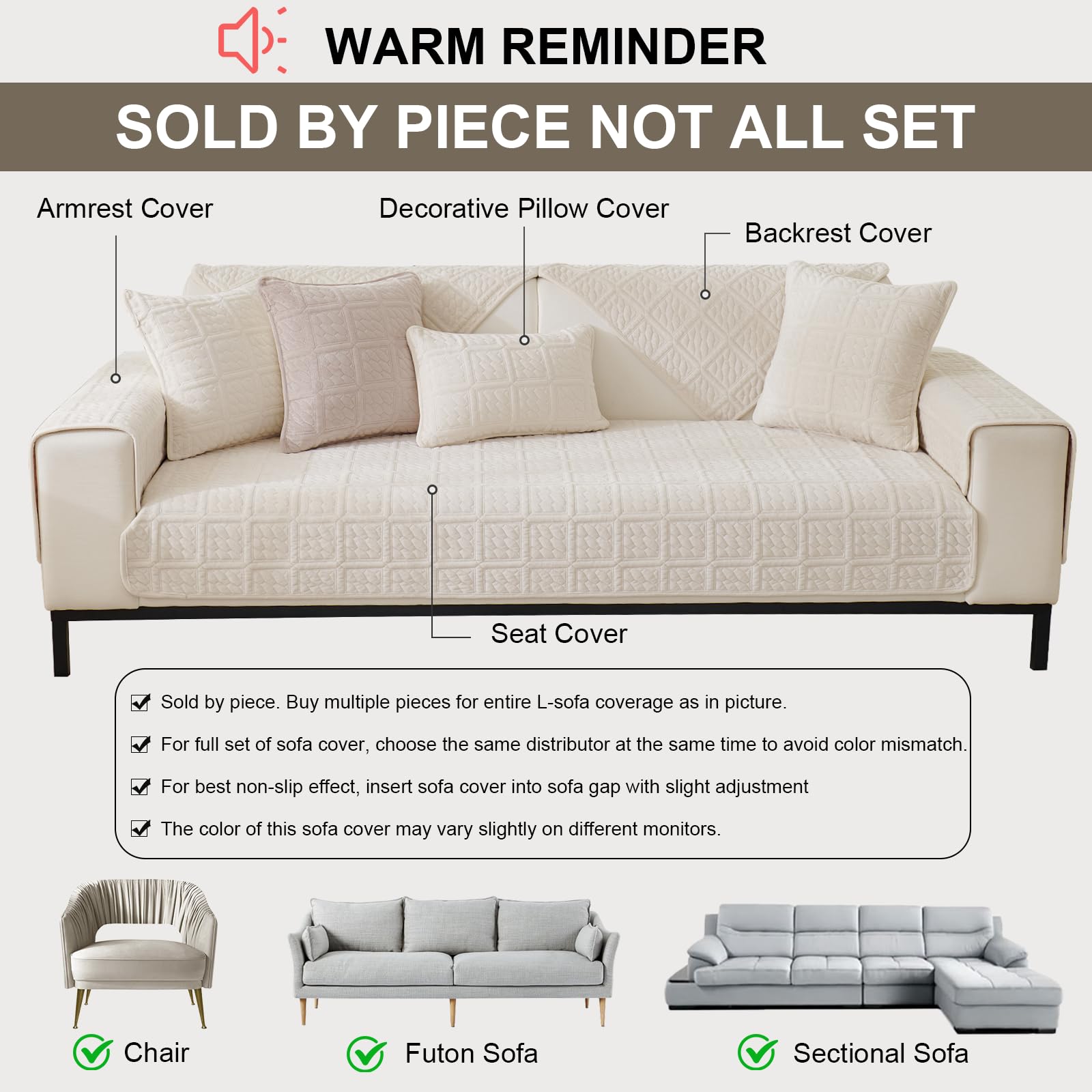 New Milk Velvet Soft Sofa Cover 1 2 3 Seater - Image 3