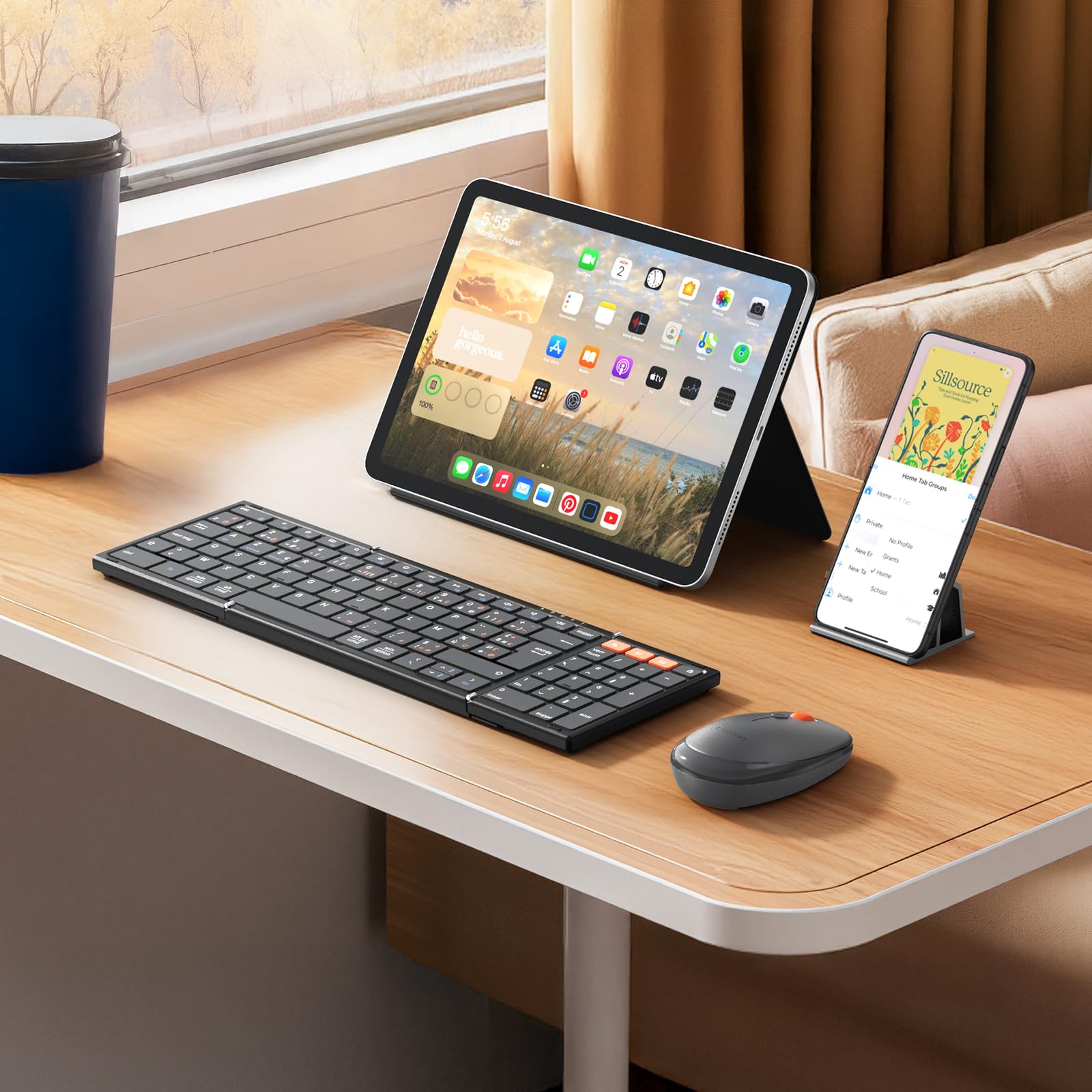 MEETION Clavier et Souris Pliables, sans Fil, Bluetooth | Ensemble rechargeable pleine taille, idéal pour les voyages d'affaires, compatible Windows, Mac, iOS et Android