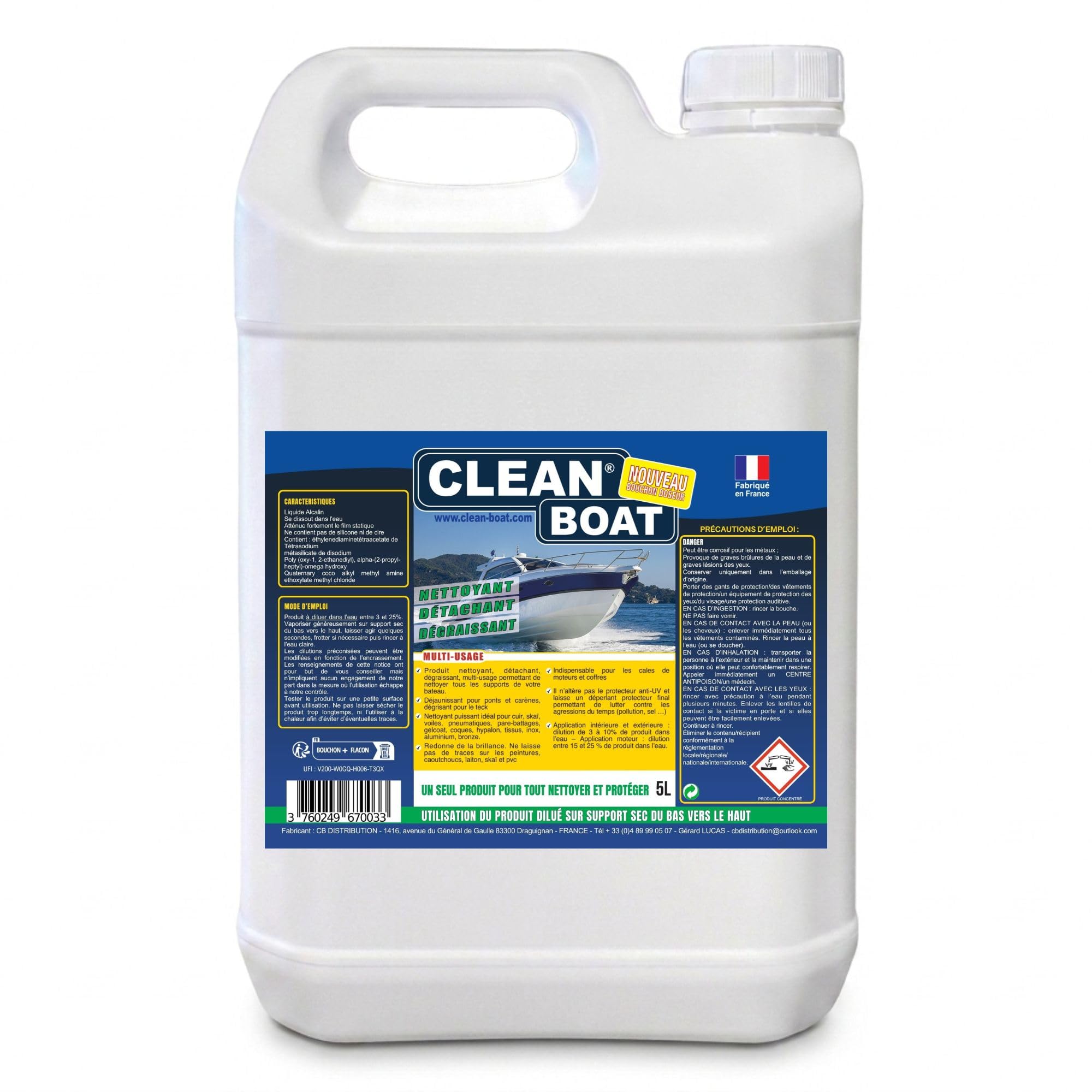 Multi-Usage 5L | Nettoyant Bateau concentré | nettoie, détache, dégraisse et protège Le Bateau intérieur et extérieur. Biodégradable 98%. Fabriqué en France Depuis 30 Ans