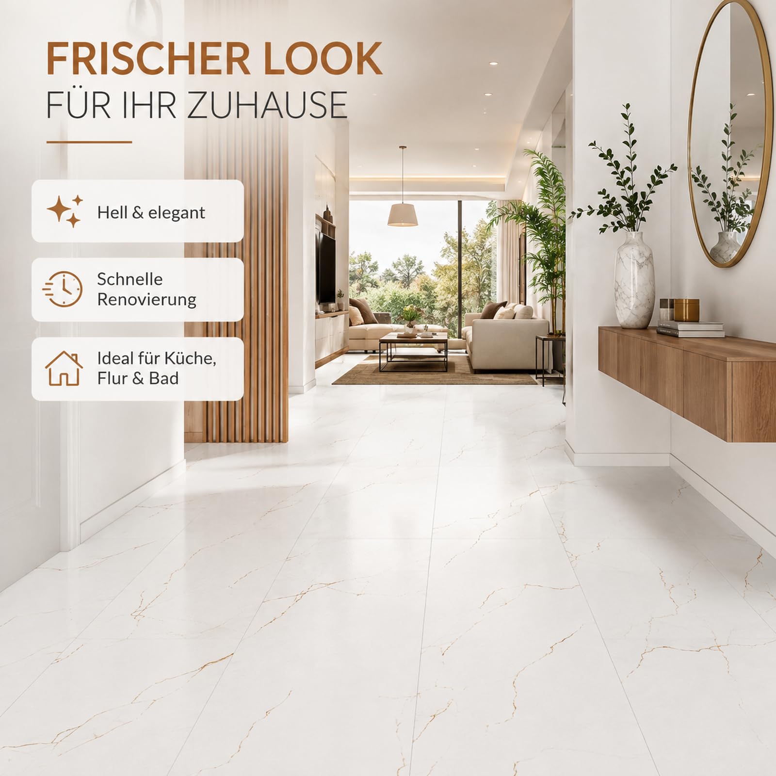CYEER 40 unidades/3,6 m² revestimiento del suelo autoadhesivo PVC 30 x 30 cm, vinilo autoadhesivo mármol blanco, azulejos autoadhesivos para salón, baño