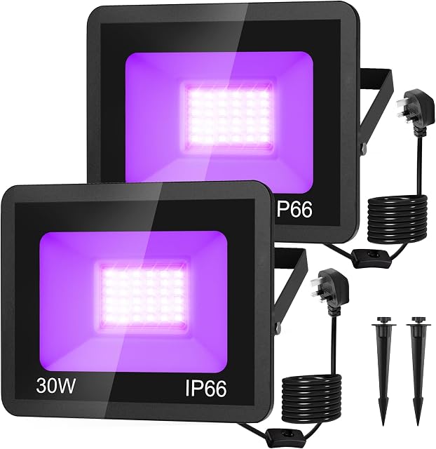 NATPOW 30W UV Black Lights, UV Lights Ultraviolet Floodlights 395nm LED Outdoor IP66 Waterproof Stage Light Decoration Lighting for Fluorescent Party, Disco,Halloween,Bar,Christmas,Aquarium(2 Pack)