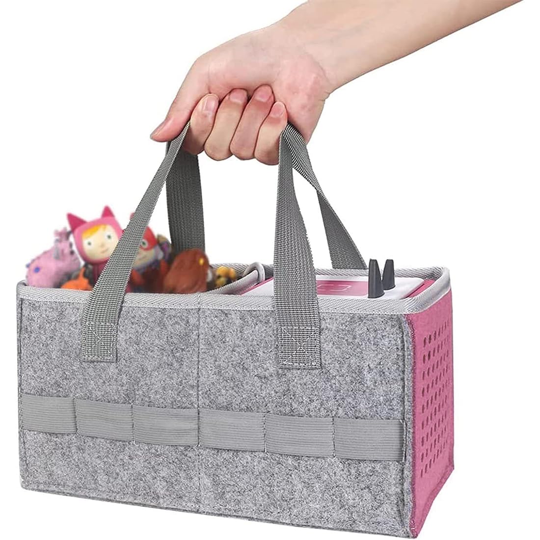June tech Carrying Bag for Toniebox Starter Set and Accessories Felt Organizer Bag for Tonies Figurine and Toniebox Travel Tonies Carry Case with Handle for Toniebox & Accessories (Pink) - Image 3