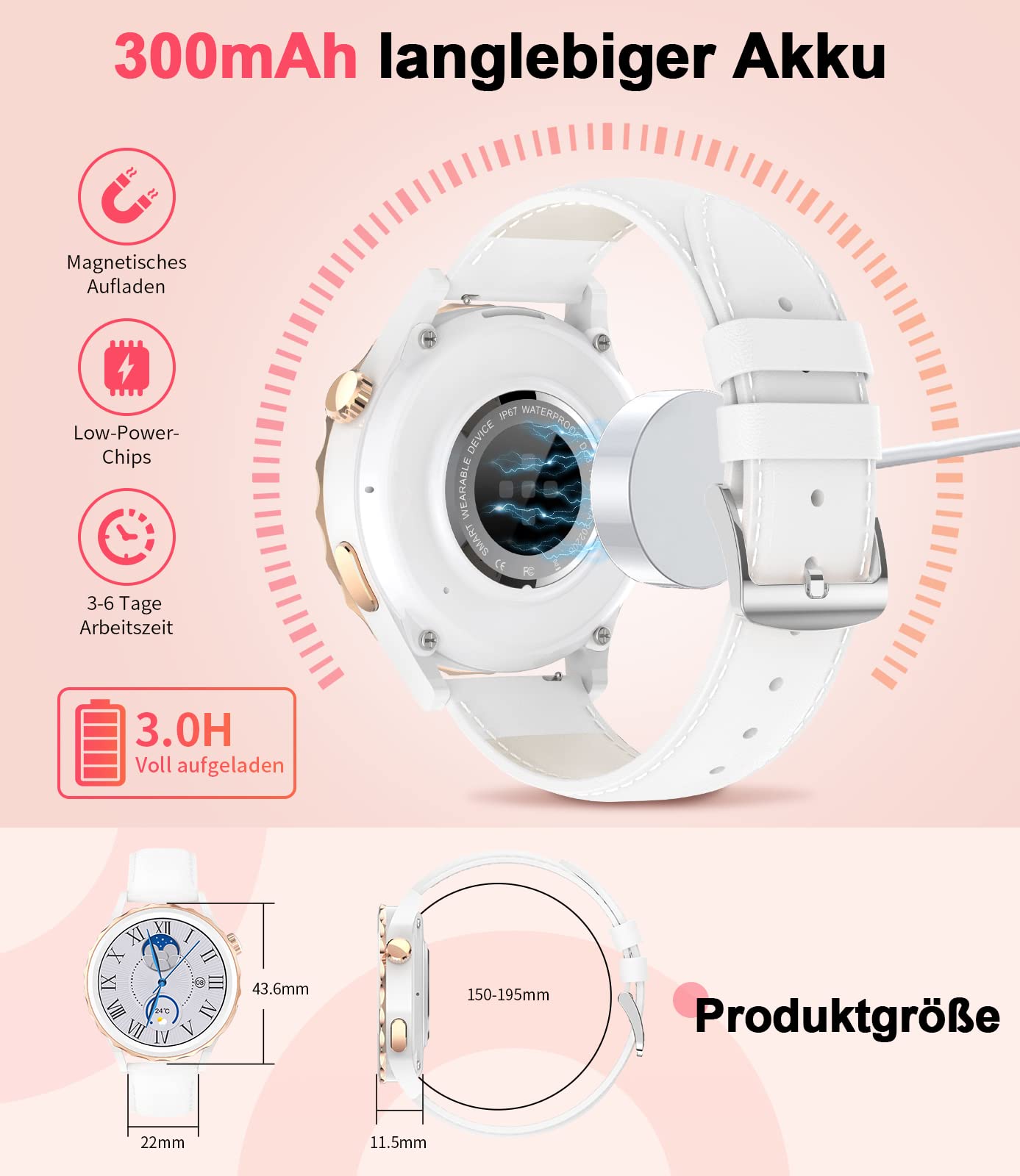 Smartwatch Damen IP68 Wasserdicht Telefonfunktion Schrittzähler Blutdruckmessung Pulsuhr Schlafmonitor 100+ Sportmodi Fitnessuhr Android iOS