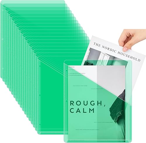 Seajan 48 carpetas de bolsillo para carpetas de 3 anillas, fundas de plástico transparente con 2 bolsillos, 3 agujeros, separadores de carpetas de