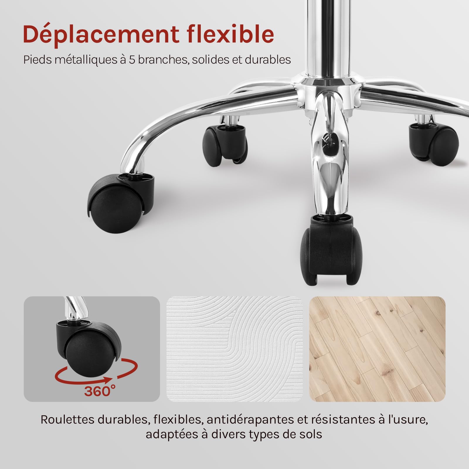 WOLTU Tabouret de Bureau Tabouret à roulettes avec Dossier,Chaise pivotante Chaise de Bureau Hauteur réglable,Noir