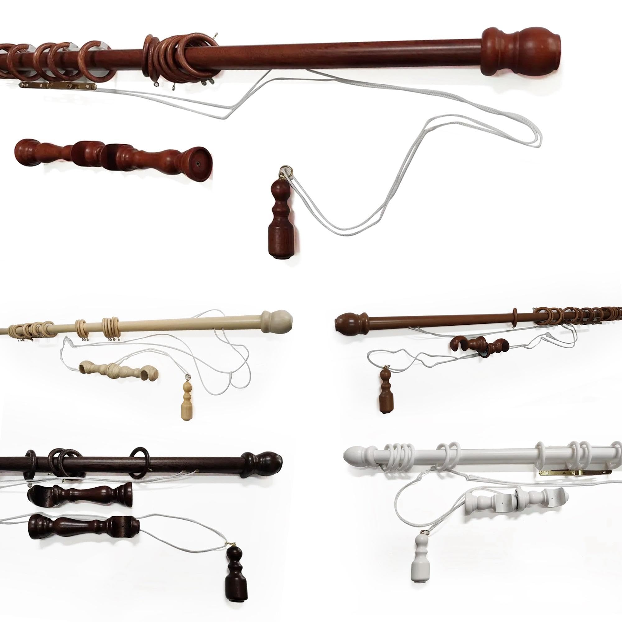 TENDEEVOLUTION Tringle Rideau Bois avec Accessoires, Diamètre 35mm, avec Support Tringle Rideaux Bois inclus. Barre De Rideau Naturel (Orme, 160 CM Avec Corde)