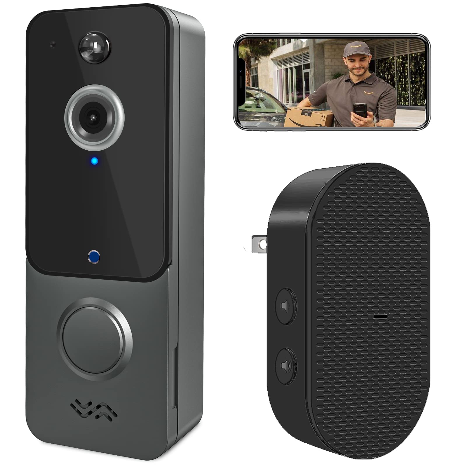 HOSOOD1080p HD Video Doorbell Camera, Wireless Chime, WiFi Connection Mobile Phone Visual, Charging Battery, Intelligent Monitoring, Easy Install
