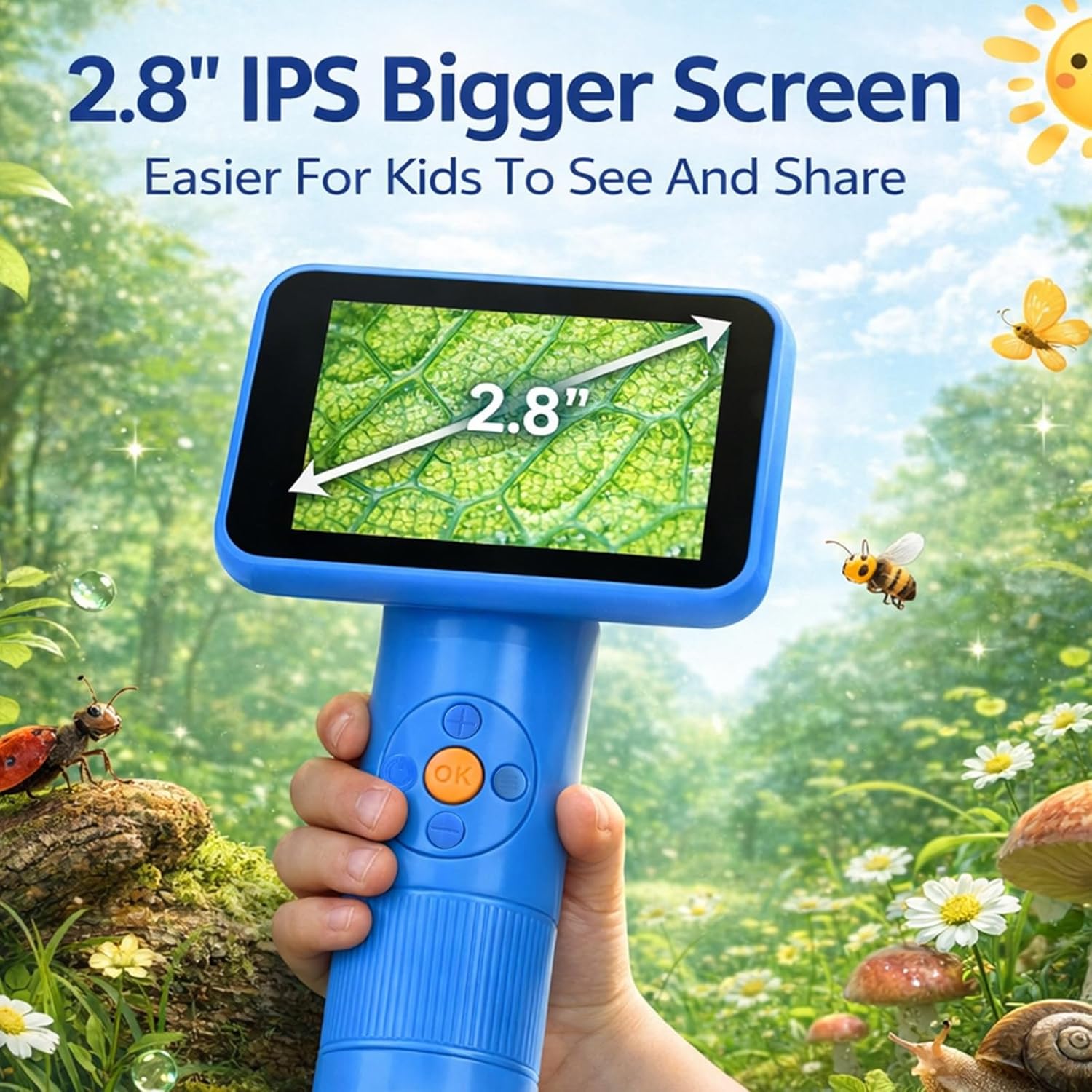 Microscope for Kids, Handheld Digital Microscope with 2.8" Screen, Easy Focus, Photo & Video, Up to 1600x, STEM Science Gift for Outdoor Exploration & Homeschool, Ages 5+