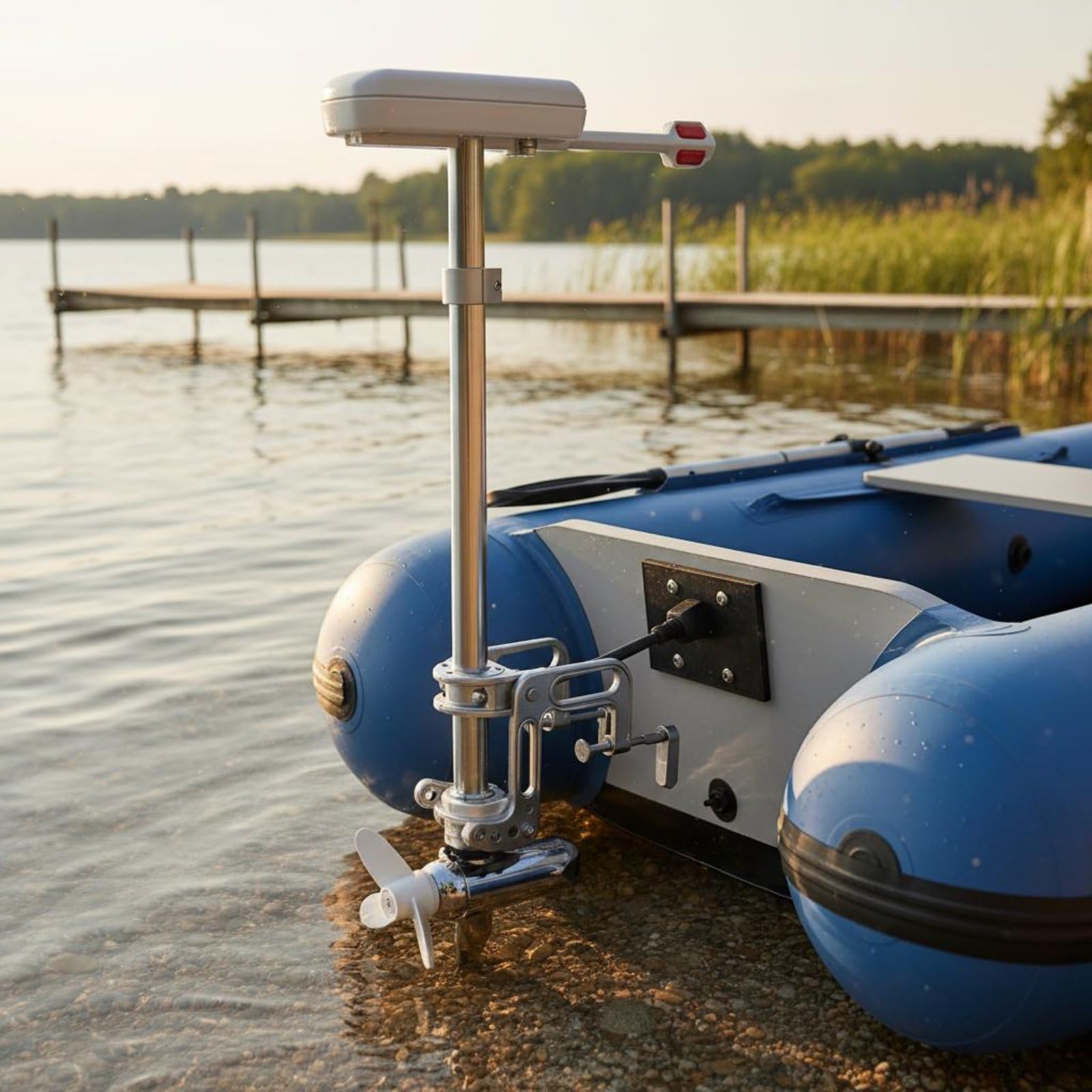 Motor Eléctrico Fuera Borda con Hélice Acero Inoxidable 1300W con Estructura Robusta y Soporte Aleación Aluminio para Inflable Kayak y Lancha Pequeña