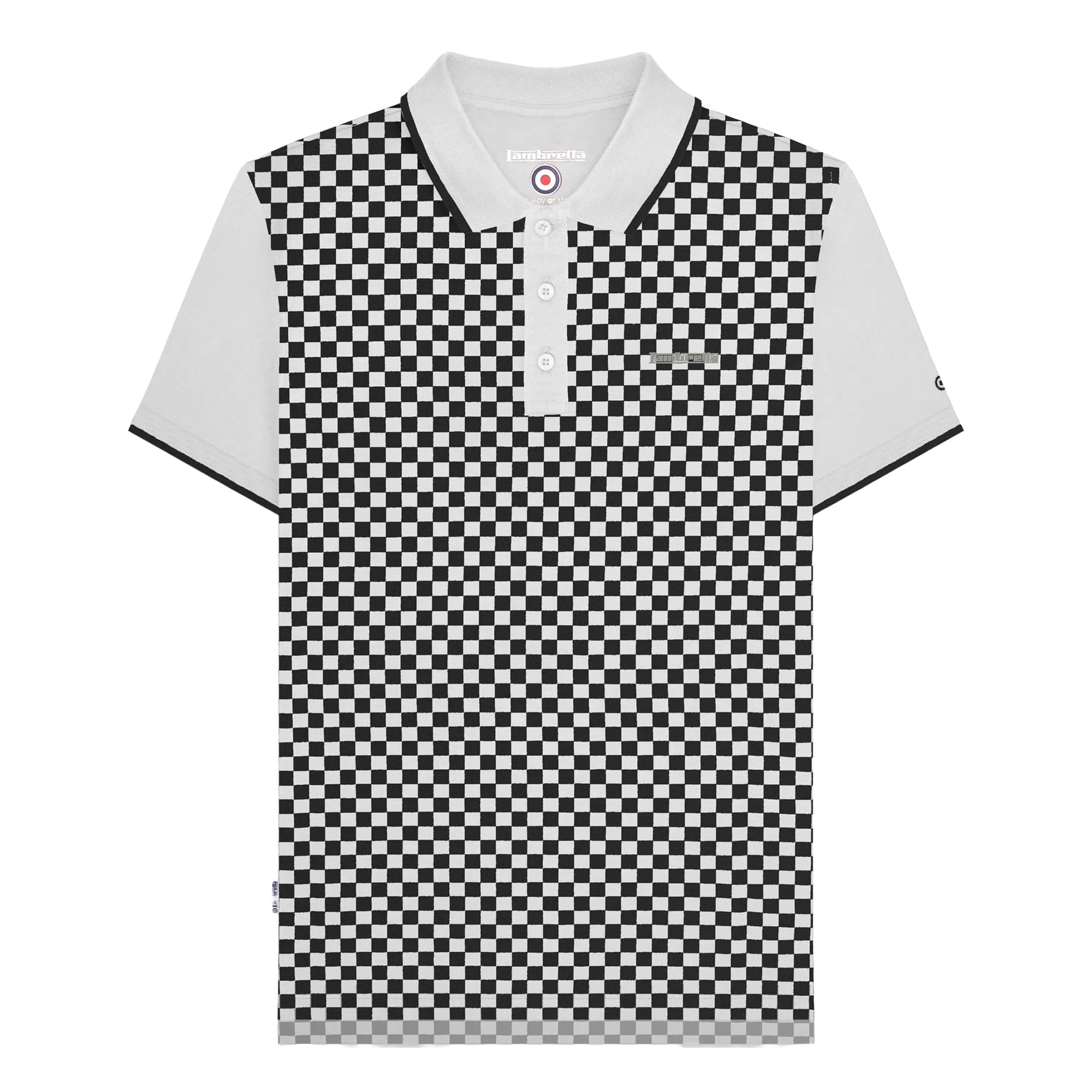 Lambretta Mens Checkerboard Polo Shirts (UK, Alpha, XXL, Regular, Regular, White/Black)