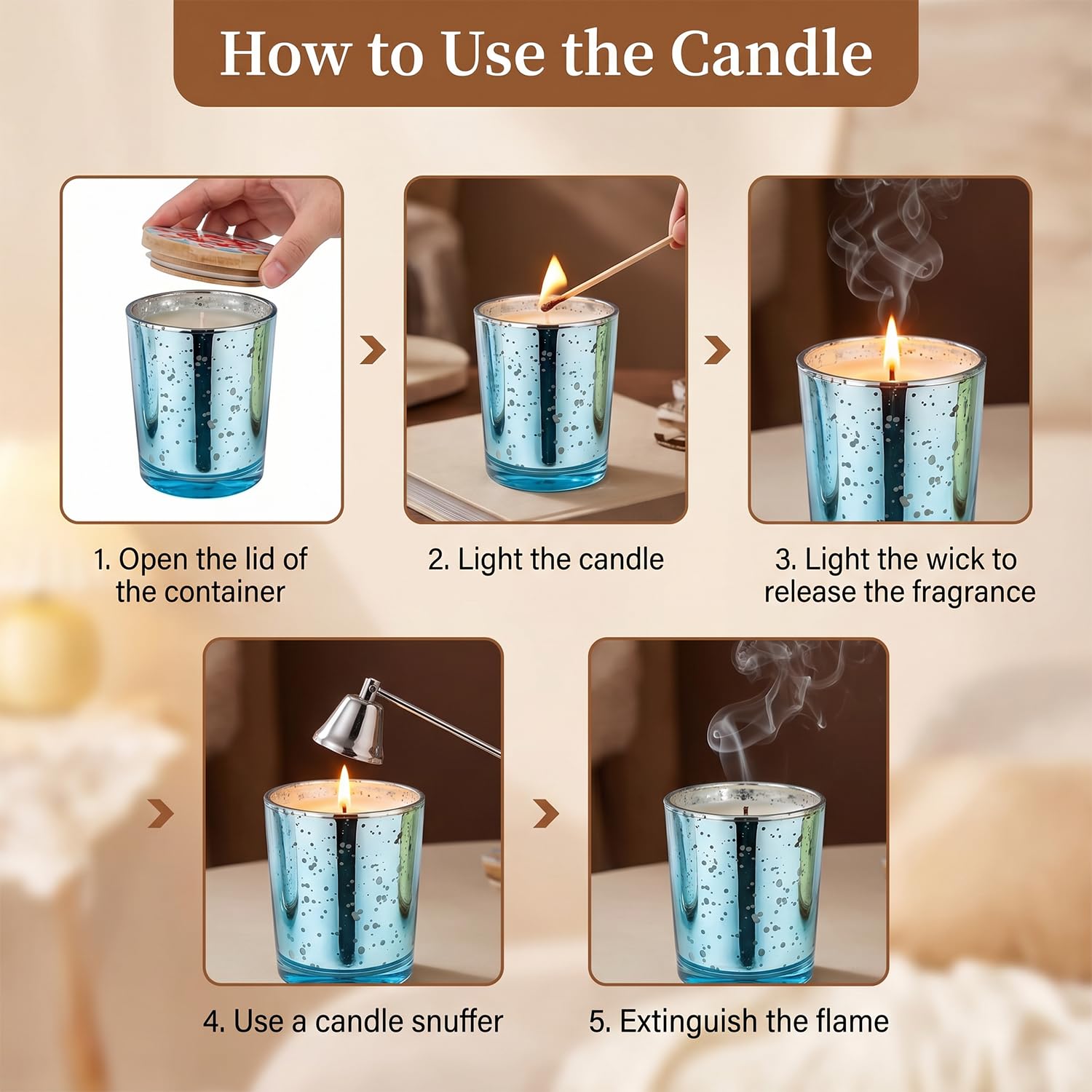 Juego de 6 velas perfumadas en cristal, diseño de cielo estrellado