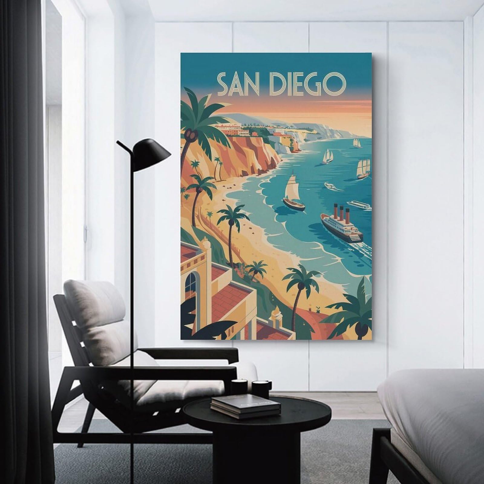Junmoney Canvas Art Print San Diego Travel, 08x12inch(20x30cm), for Gallery Wall Decor And Room Displays, Wall Decor Suited to Curated Displays