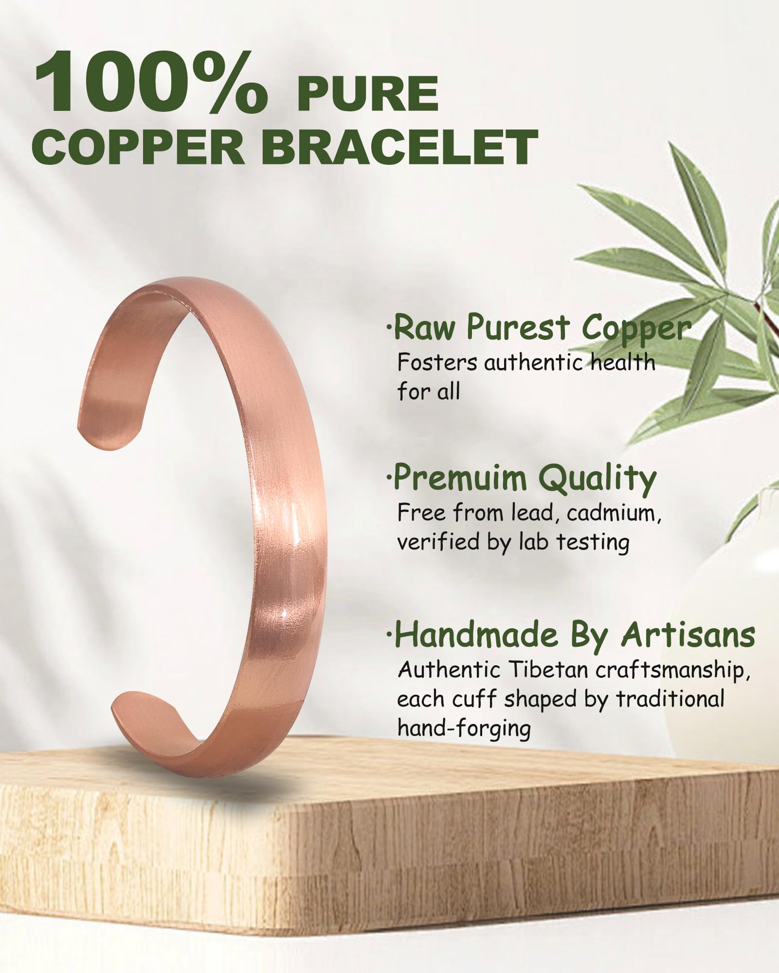 MagEnergy Kupferarmband für Männer & Frauen, 100% reines Kupfer, roh, massiv & unbeschichtet, handgefertigt, zeitloses tibetisches Armband in minimalistischem