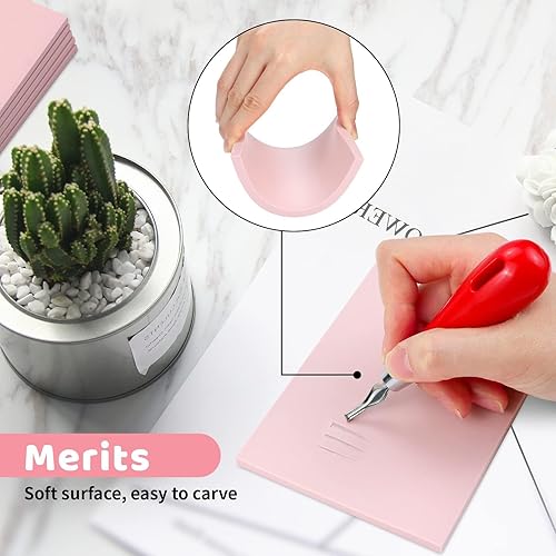 Miniatura 4 de Paquete de 6 bloques de linóleo de goma de color rosa pálido de 8 x 6 pulgadas, ladrillo tallado de goma, bloques de linóleo para proyectos