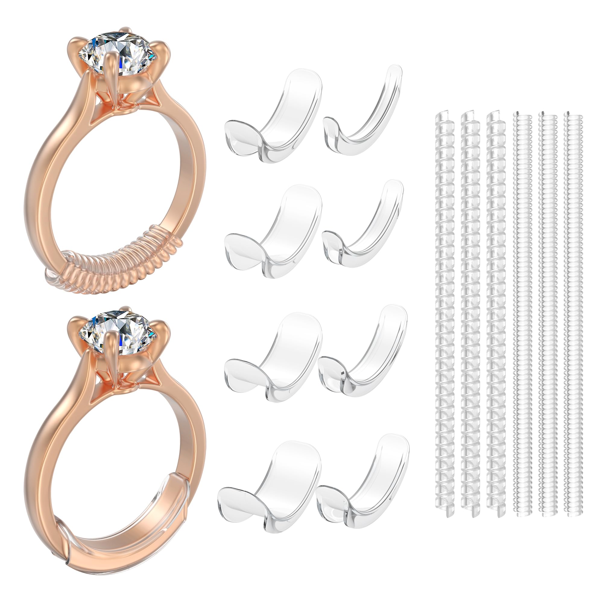 Likimar Ring Size Adjuster for Loose Rings - 8 Clip-on Spacers &amp; 6 Coils