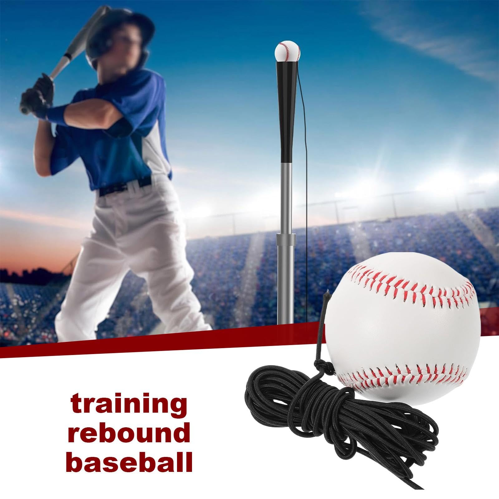 Baseball Hitting Trainer - Baseball Swing Strap Practice Ball | PVC Baseball Swing Strap, Baseball Tension Rope, Elastic String Rebound Bouncy Balls, Portable Softball Batting Aids for Hitters