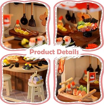 DIY Miniature House Kit, Mini Dollhouses, 3D Wooden Kit with LED and Dust Cover, Handmade Crafts for Children Teens Adults Friends Birthday Home Decor(Revolving Food)