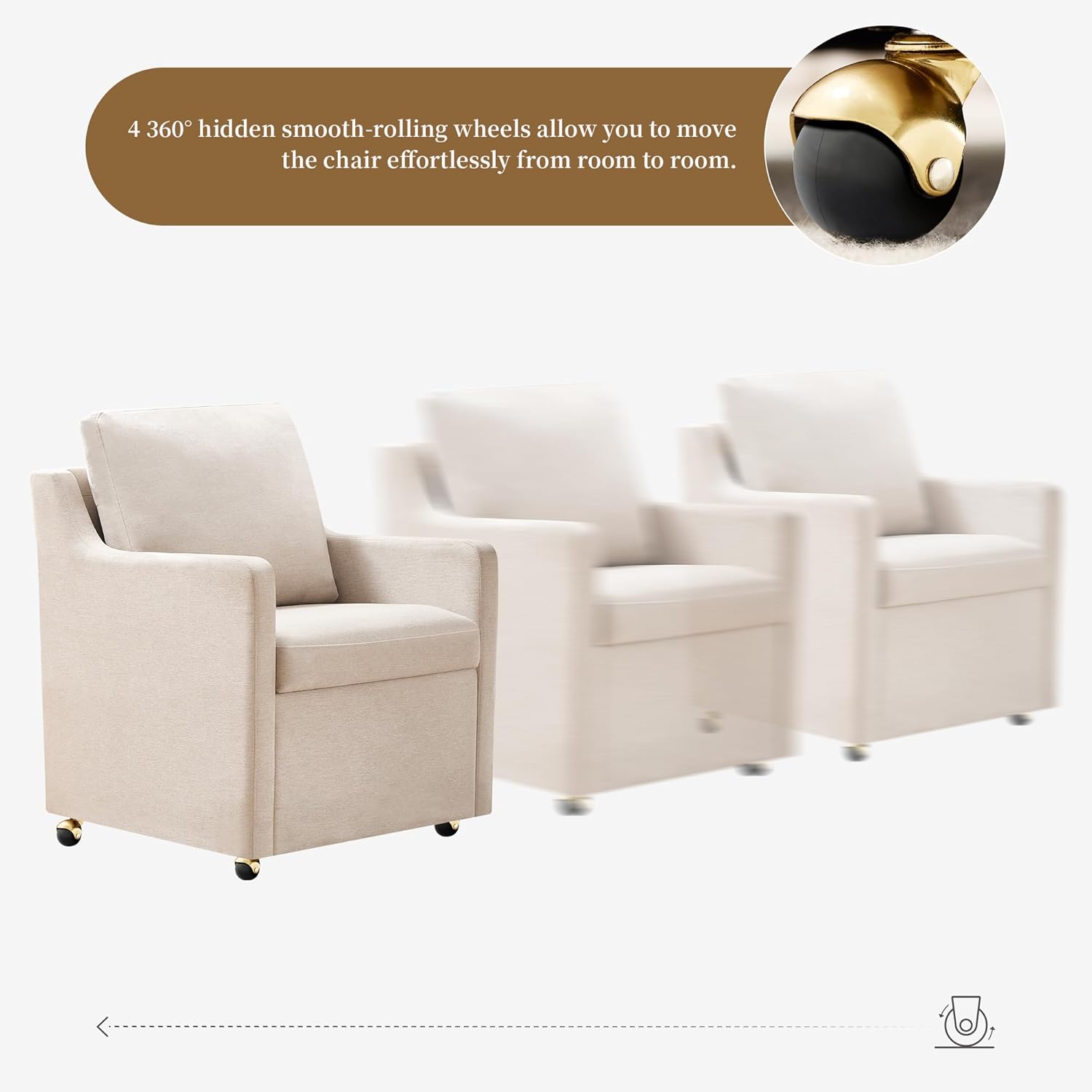 Modern Dining Chair, Linen Upholstered Dining Chairs with Back Pillow and 4 Casters, Accent Armchair for Reading Room Living Room Bedroom (Beige-2 Seat)