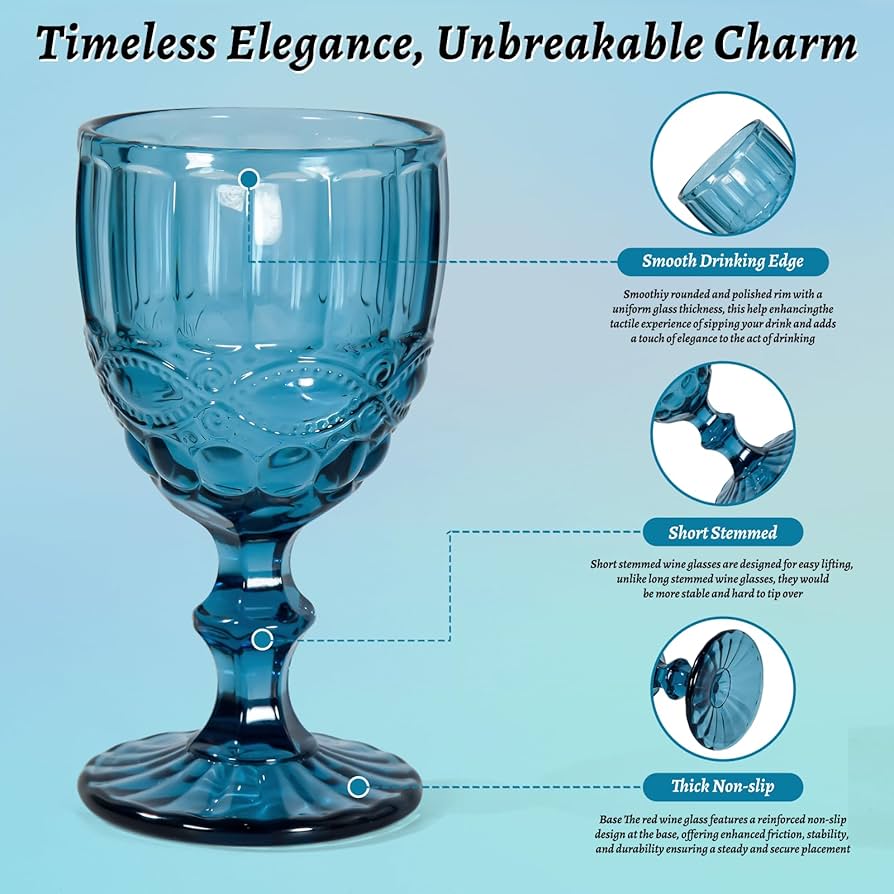 USA  食器セット Amazon.com | CHLJAR Vintage Wine Glasses Set of 6, 8 OZ