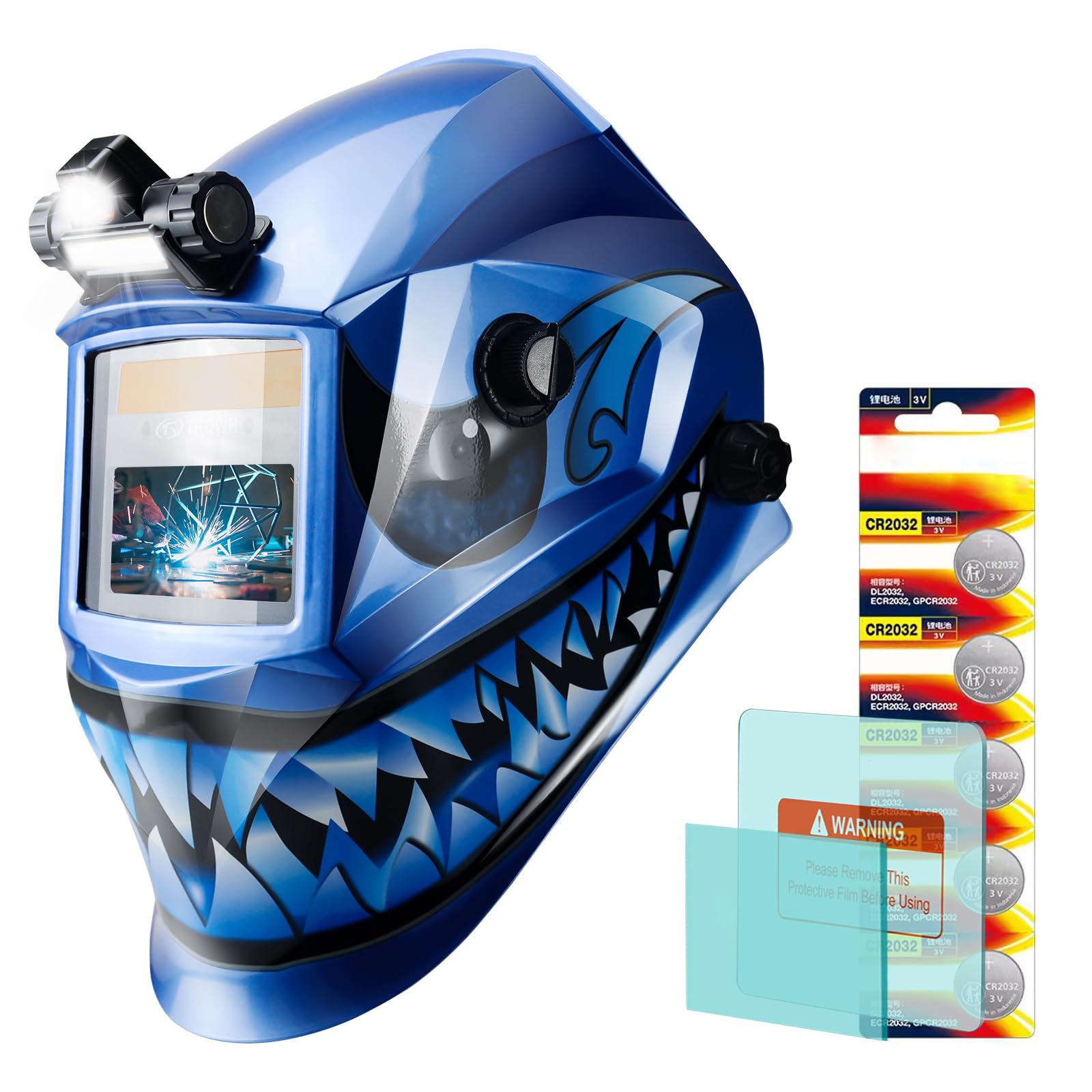 TRQWH Welding Helmet with Light True Color Auto Darkening Welding Helmets for Men Solar Powered Welding Hood with 2 Arc Sensor Wide Shade 4/9-14 for TIG MIG ARC Cool Welder Mask