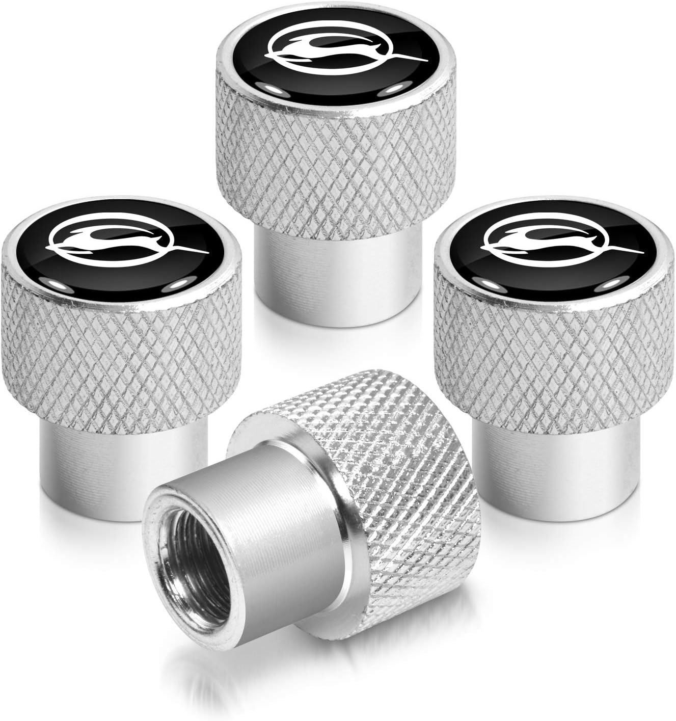 iPick Image for Chevrolet Impala Logo in Black on Shining Silver Easy-Grip Aluminum Tire Valve Stem Caps - Official Licensed