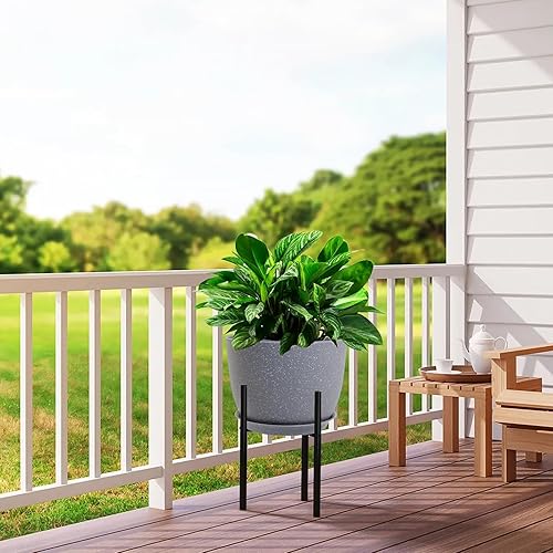 Miniatura 6 de UOUZ Macetas modernas grandes de plástico con agujeros de drenaje y platillos para plantas de interior y exterior, flores, manchas grises