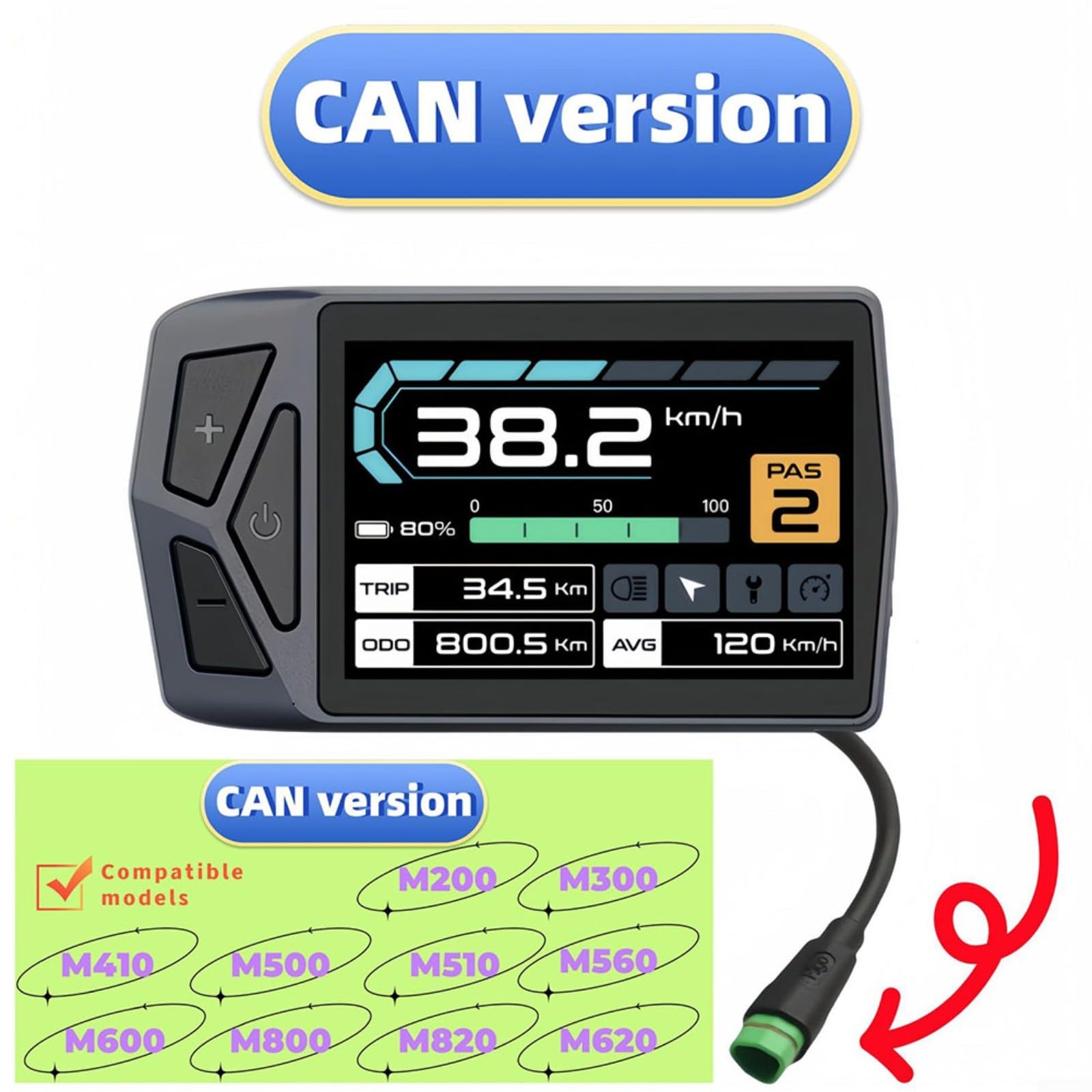 URPIZY EB02 Écran LCD pour moteur Bafang M200 M300 M400 M500 M620 BT, étanche IP67, prise CAN URPIZY EB02 Écran LCD pour moteur Bafang M200 M300 M400 M500 M620 BT, étanche IP67, prise CAN