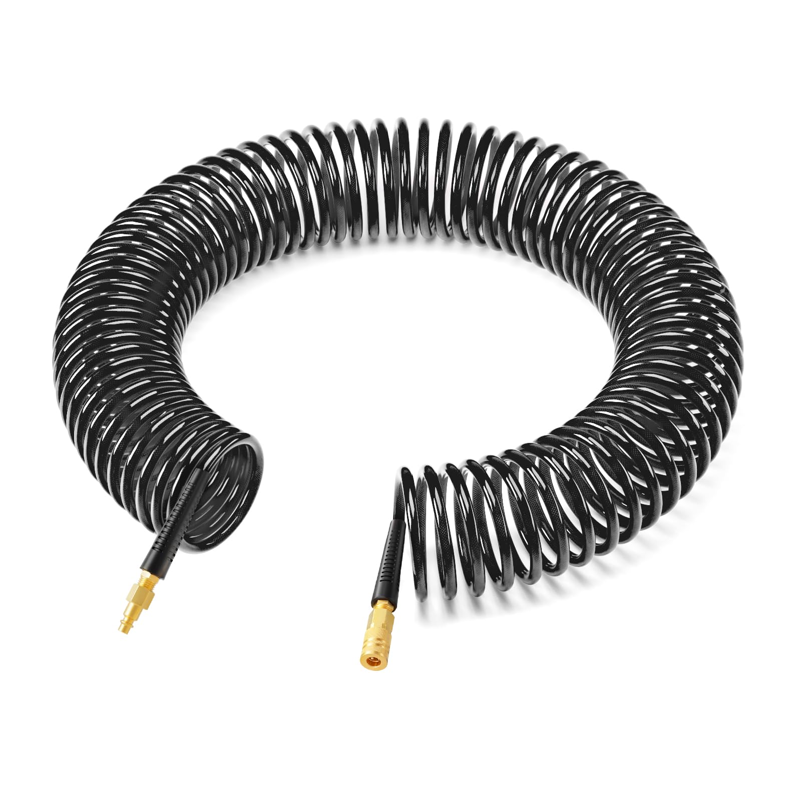 GASHER 3/8" 50FT Polyurethane Recoil Air Hose with Quick Coupler Plug Black