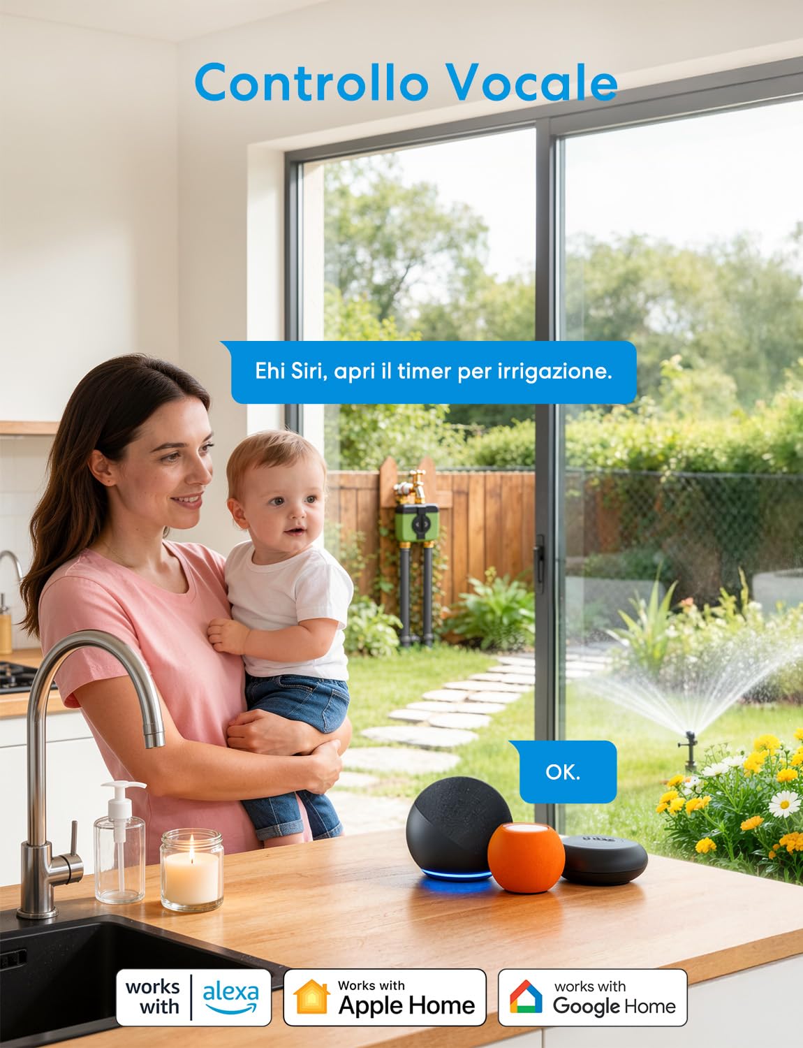 Meross Centralina Irrigazione WiFi 2 Vie MST200, Irrigazione Automatico & Controllo Remoto, Ritardo Pioggia & Monitoraggio Consumo Acqua, Compatibile con Apple Home, Alexa e Google Home, Verde, 2.4GHz