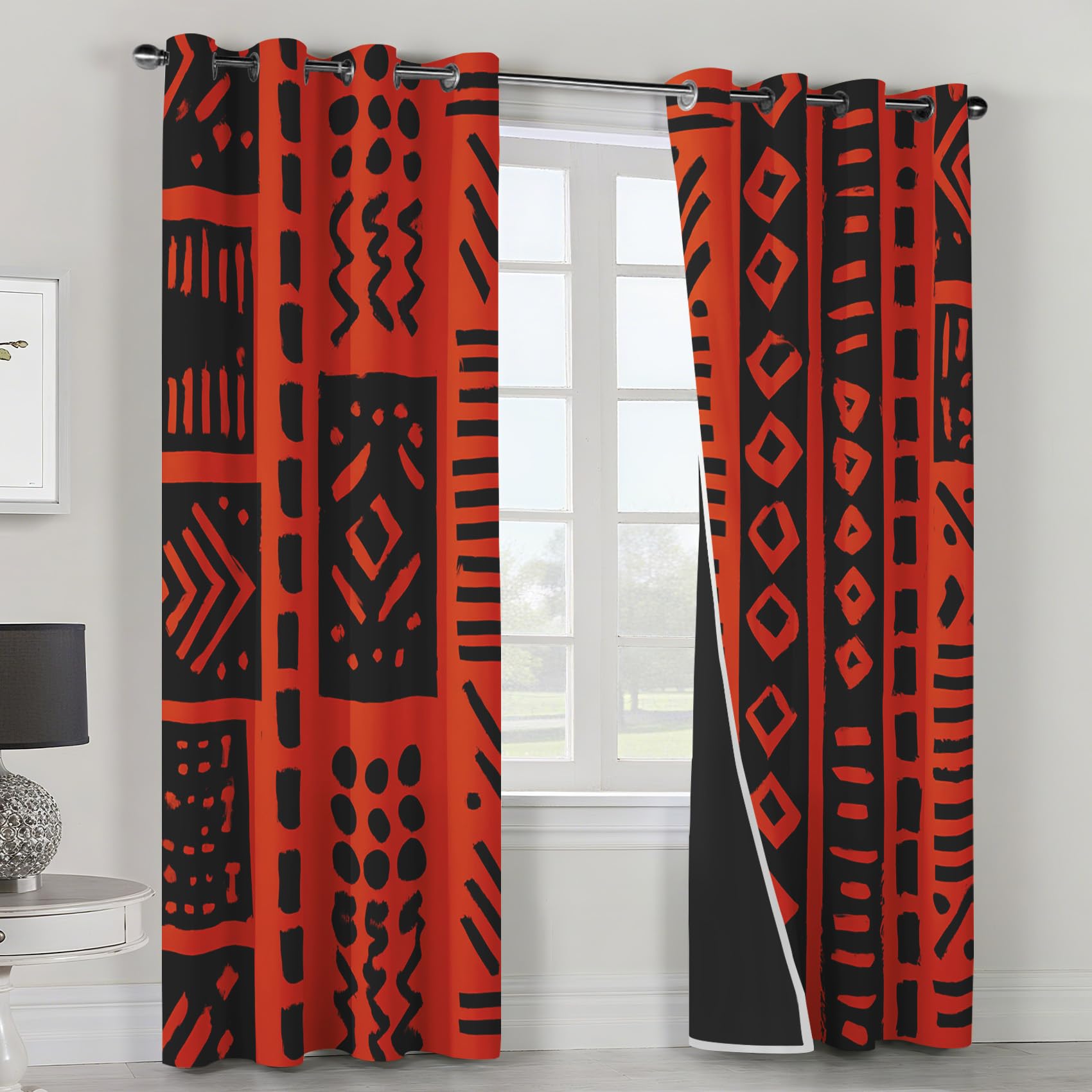 Generisch Ethnisch Vorhänge Wohnzimmer, Vorhang Blickdicht Stamm Symbol Afrika Gardinen mit Ösen Schlafzimmer, Thermo Verdunklungsvorhänge 2er Set H160 x B140 cm pw&66